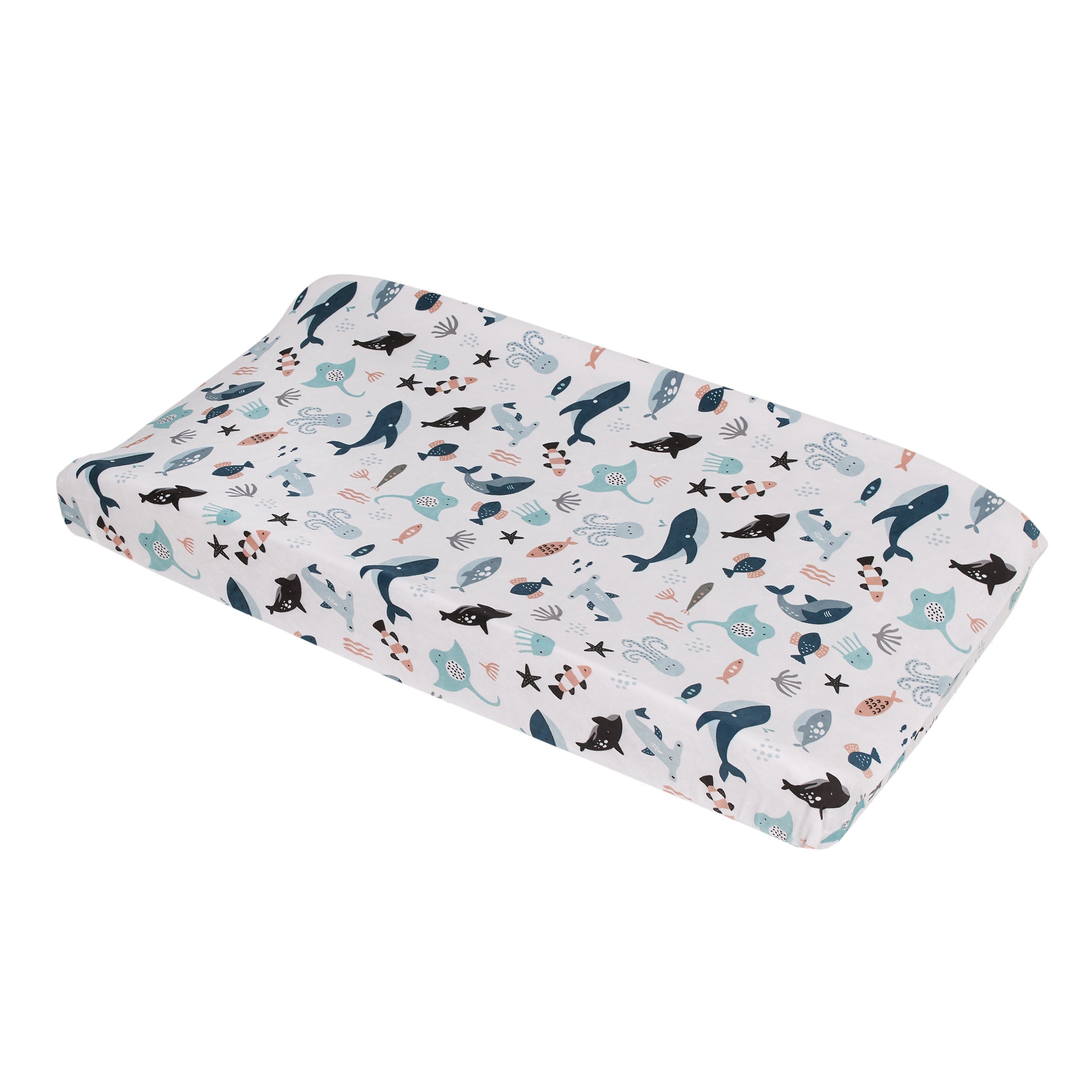 Explore Dream Discover Light Blue, Navy, Gray, and Coral Super Soft Contoured Changing Pad Cover