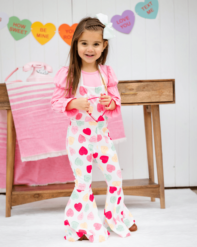 Andi Pleated Bell Bottom Jumpsuit - Conversation Hearts