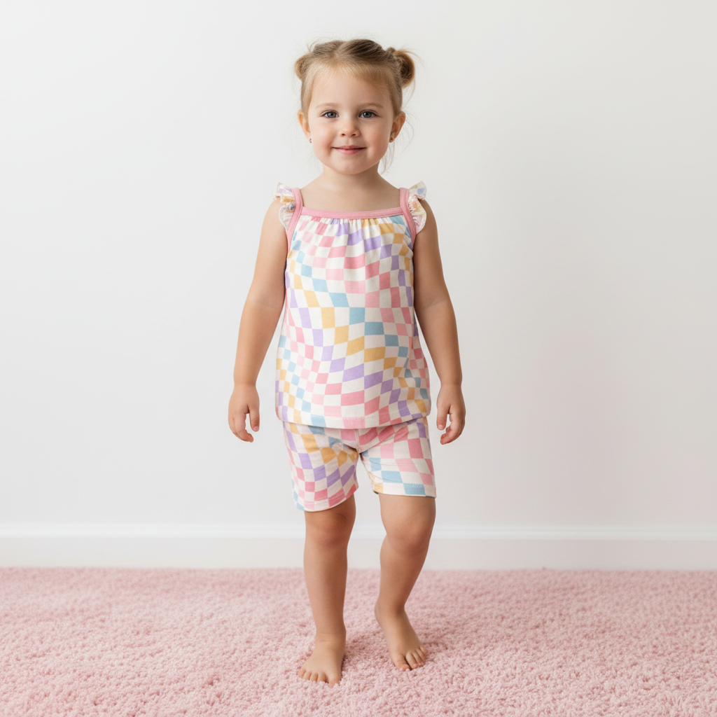 Pastel Checks Tank & Shorts
