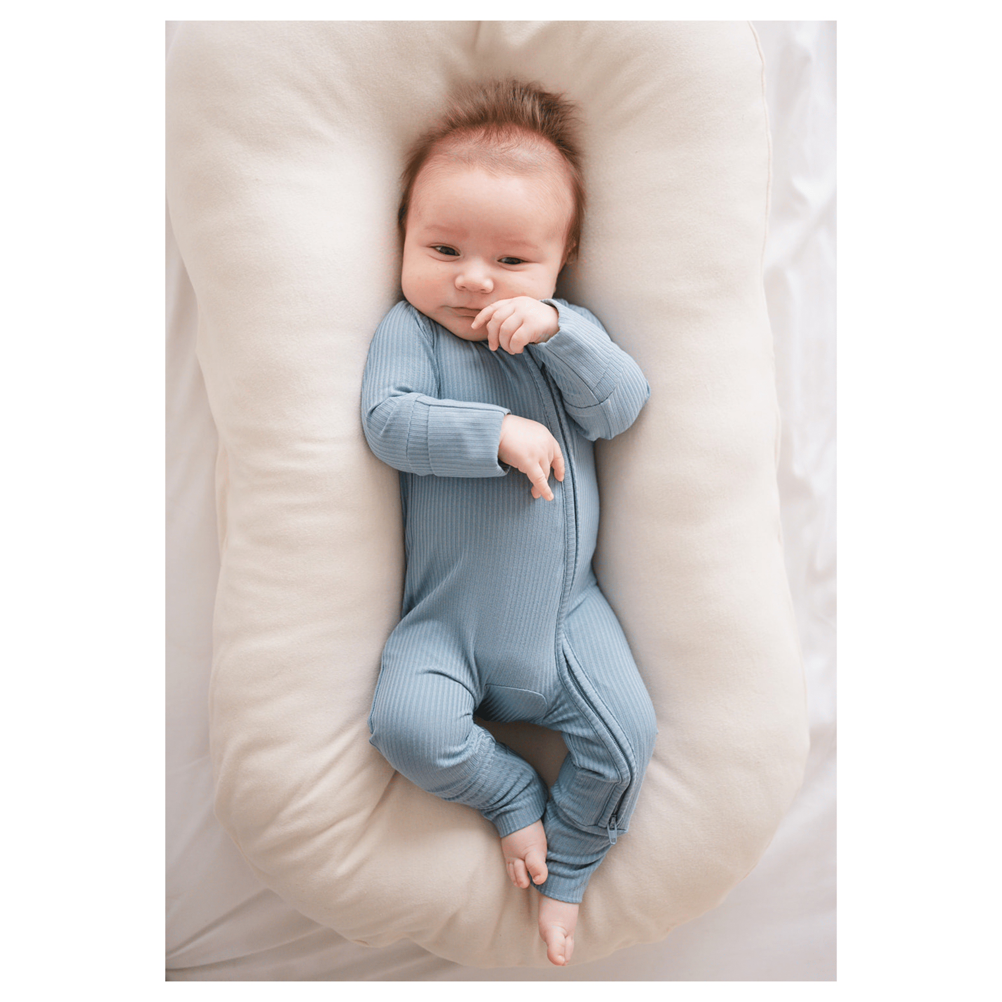 Arona Blue Ribbed Baby Pajamas | Zipper Romper
