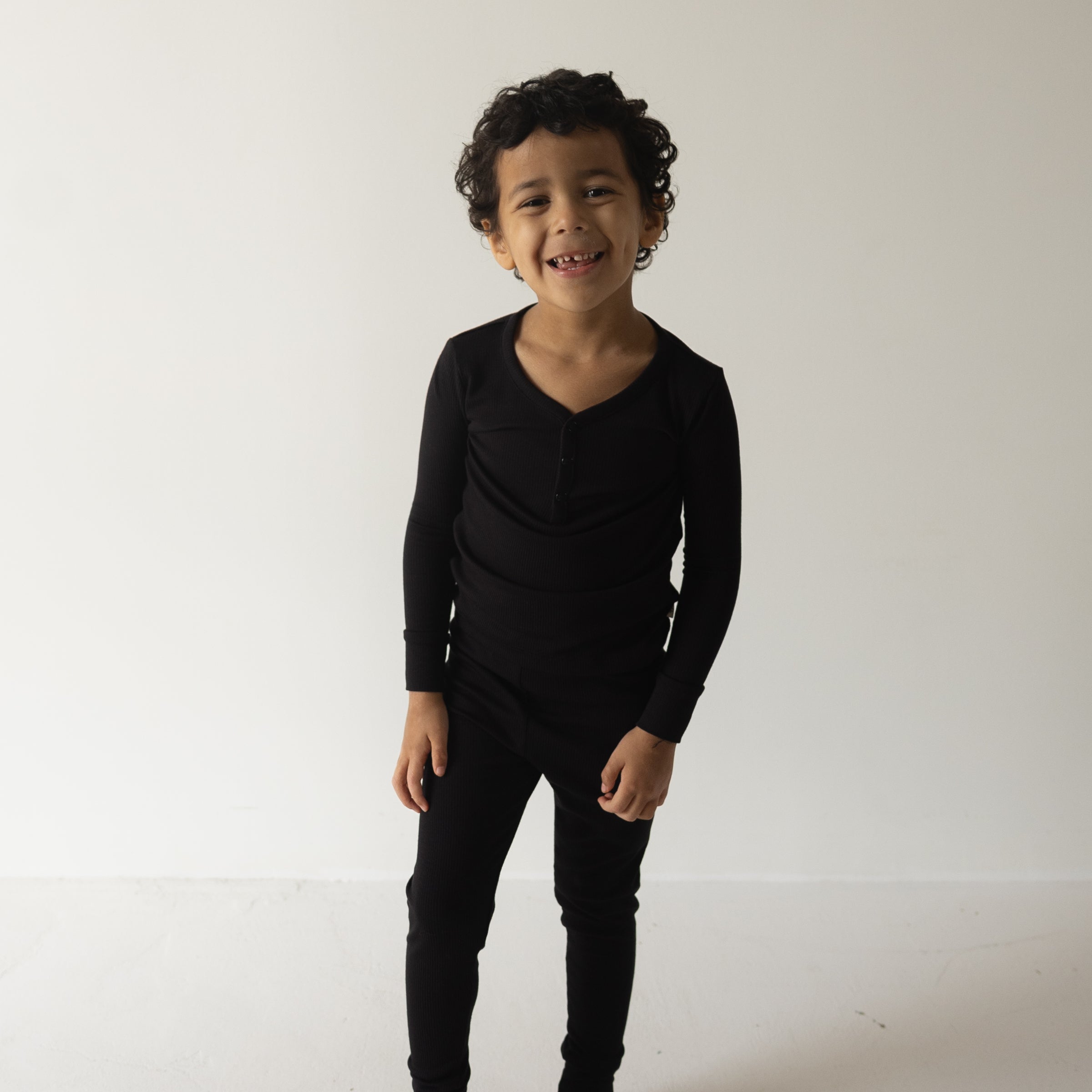 Bamboo Two Piece Pajamas | Ribbed Black