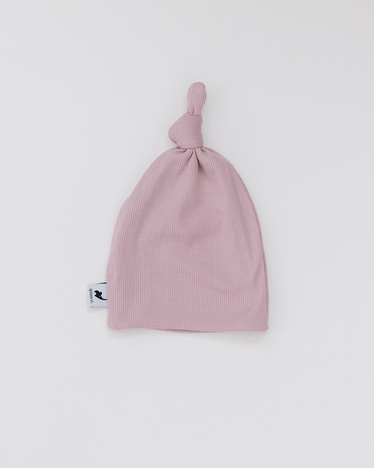 blush ribbed top knot hat