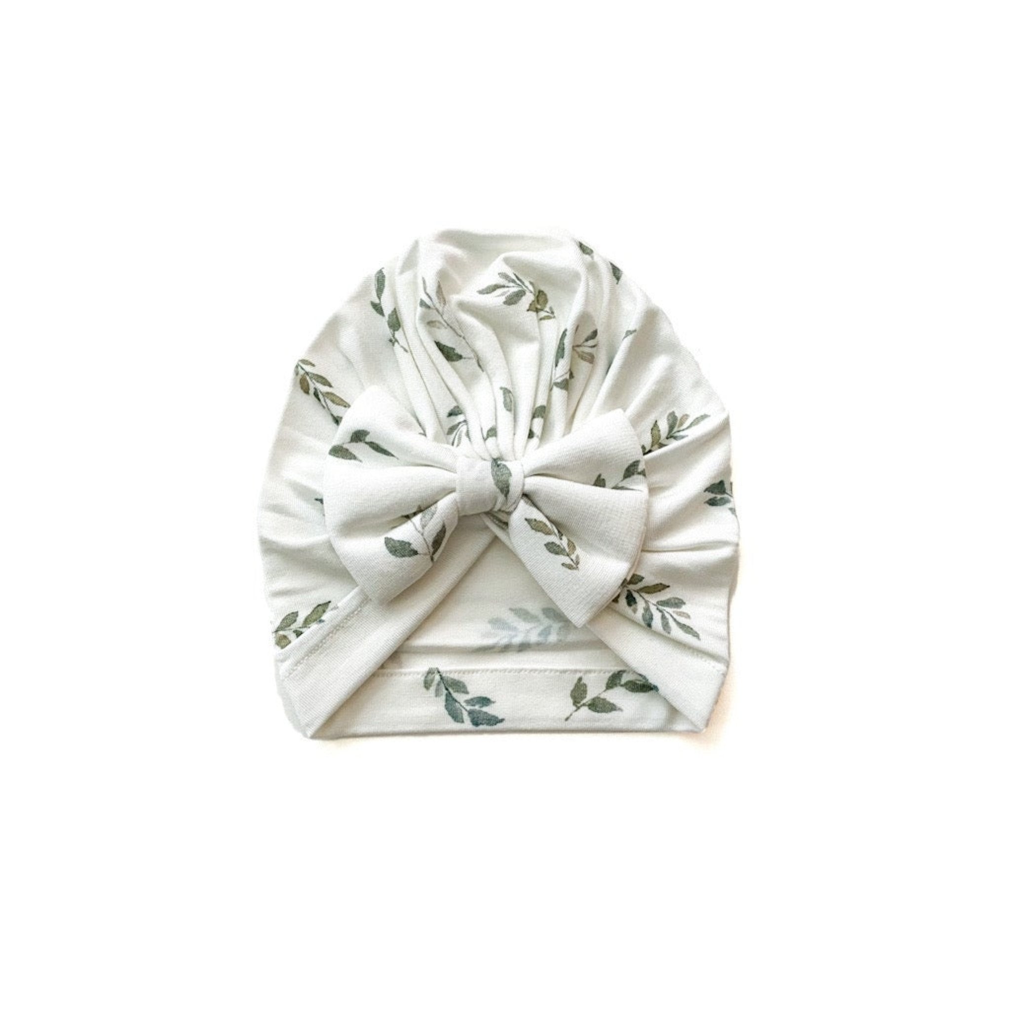 Green Leaves Baby Girl Bow Hat