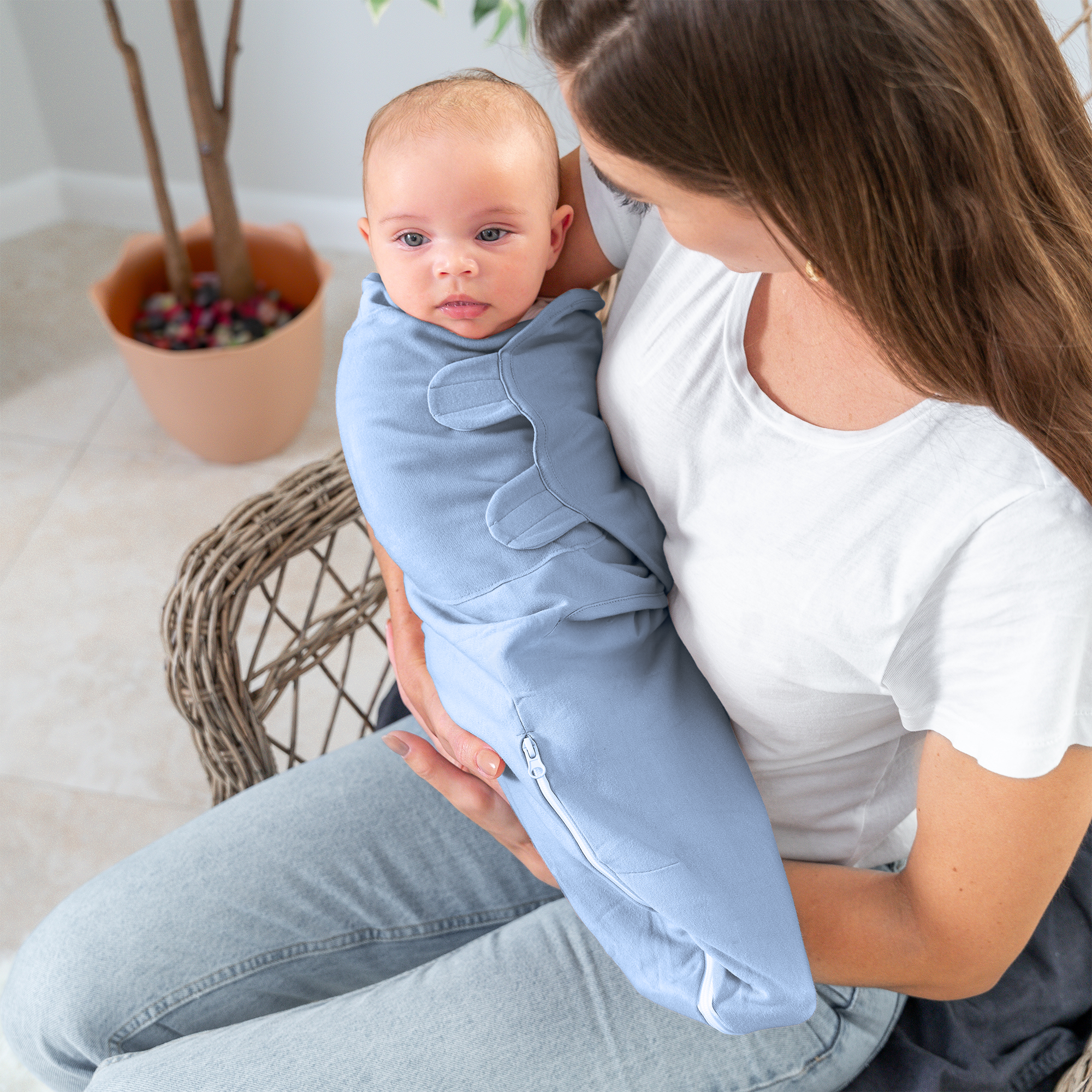 Easy Swaddle Blankets with Zipper in Stone, Pacific Blue, Sage