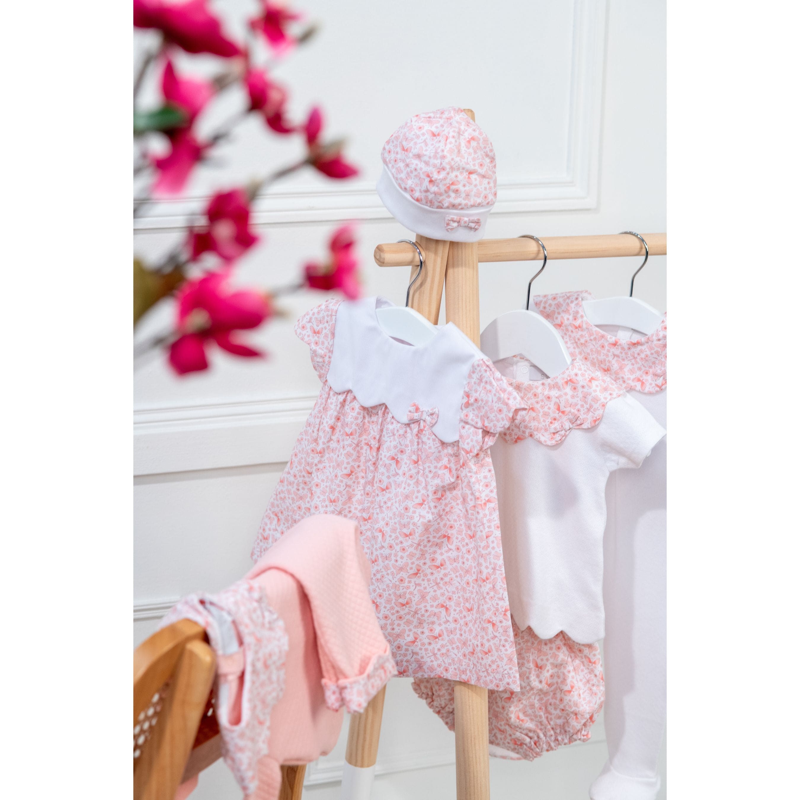 BUTTERFLY | Girls Pink Cotton Dress & Bloomer Set