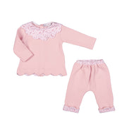 BUTTERFLY | Girls Pink Quilted Cotton Scalloped Pants Set