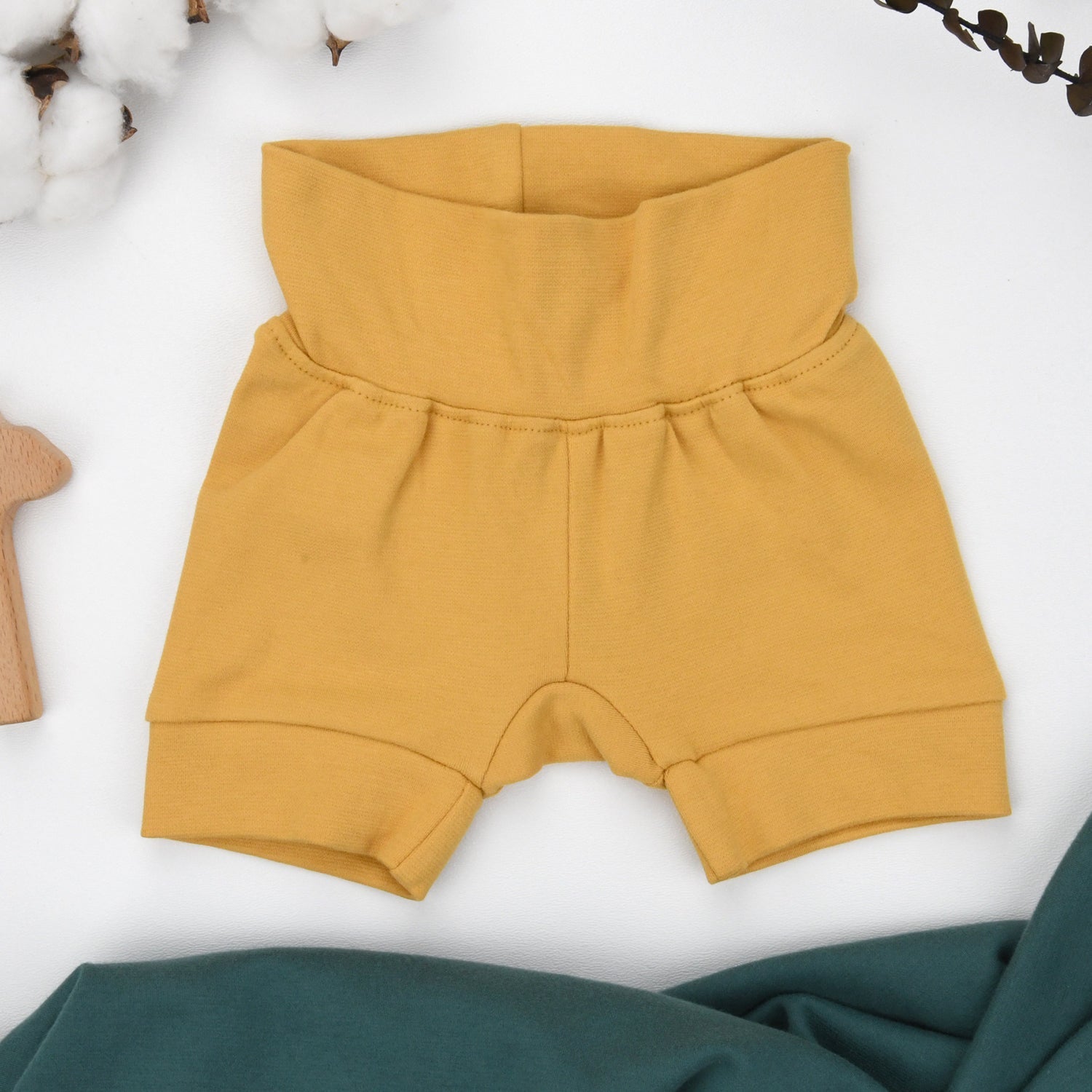 Organic Cotton High Waist Baby Shorts, Butterscotch
