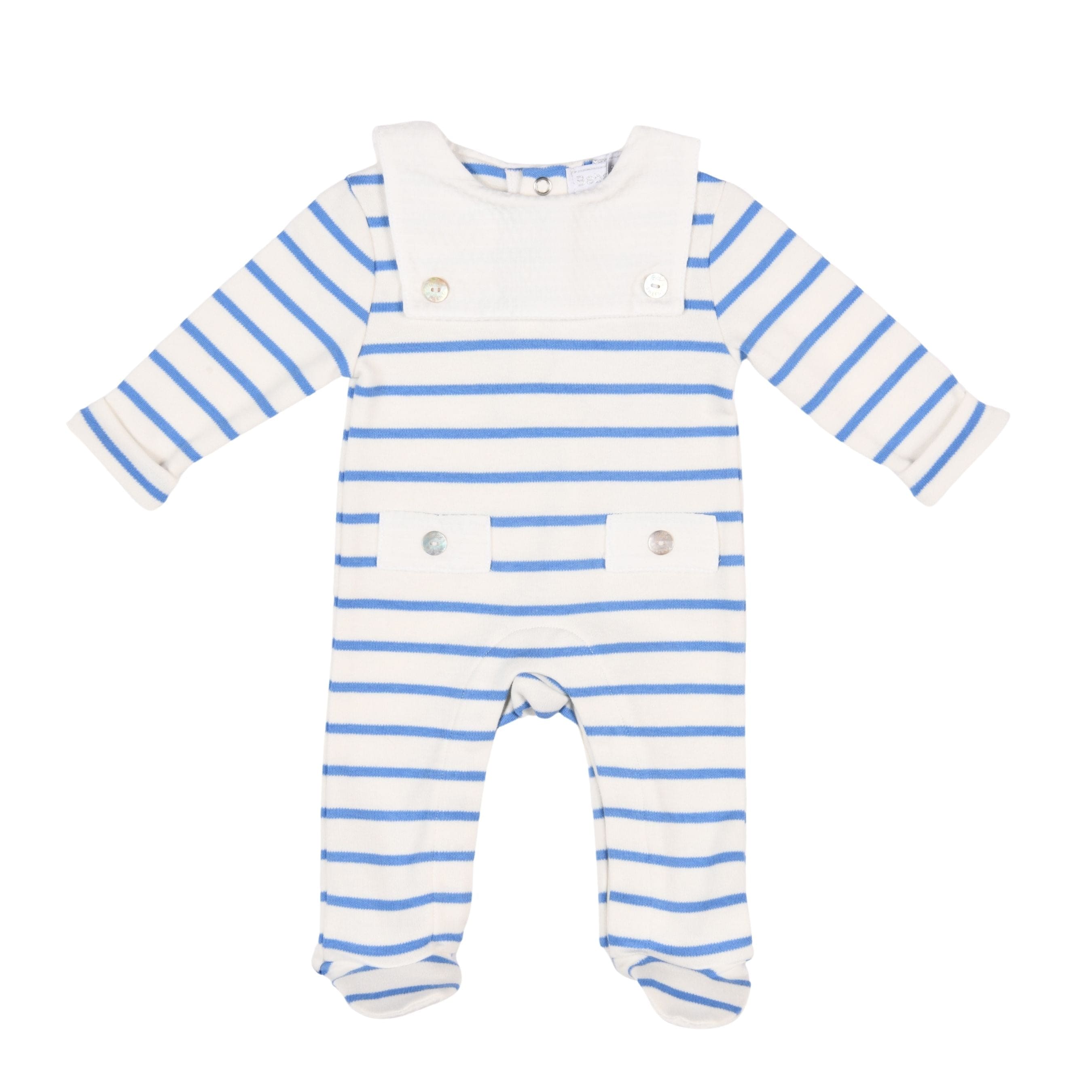 CALVIN | Boys White & Blue Striped Organic Cotton All-in-One