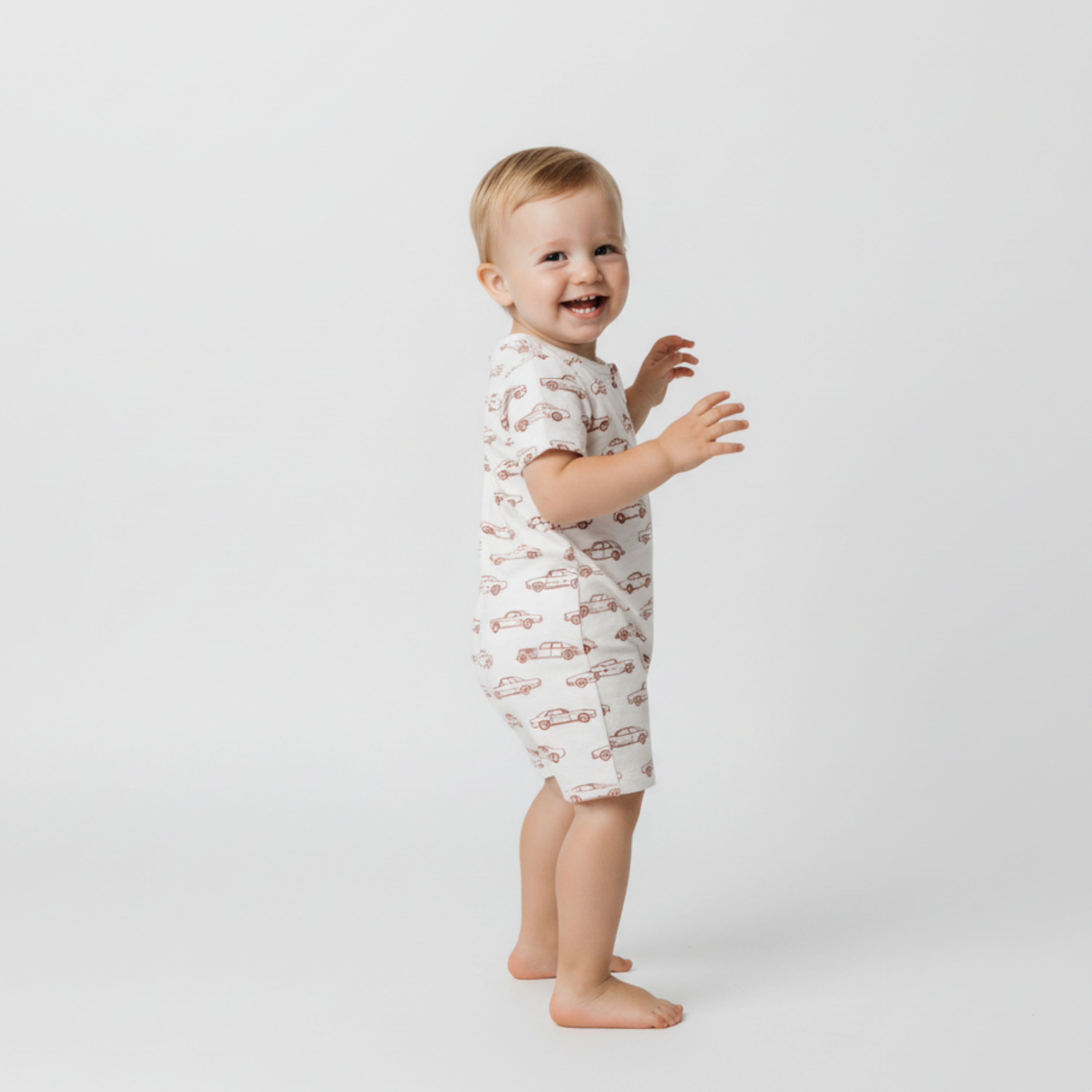 Organic Short Zip Romper - Cars