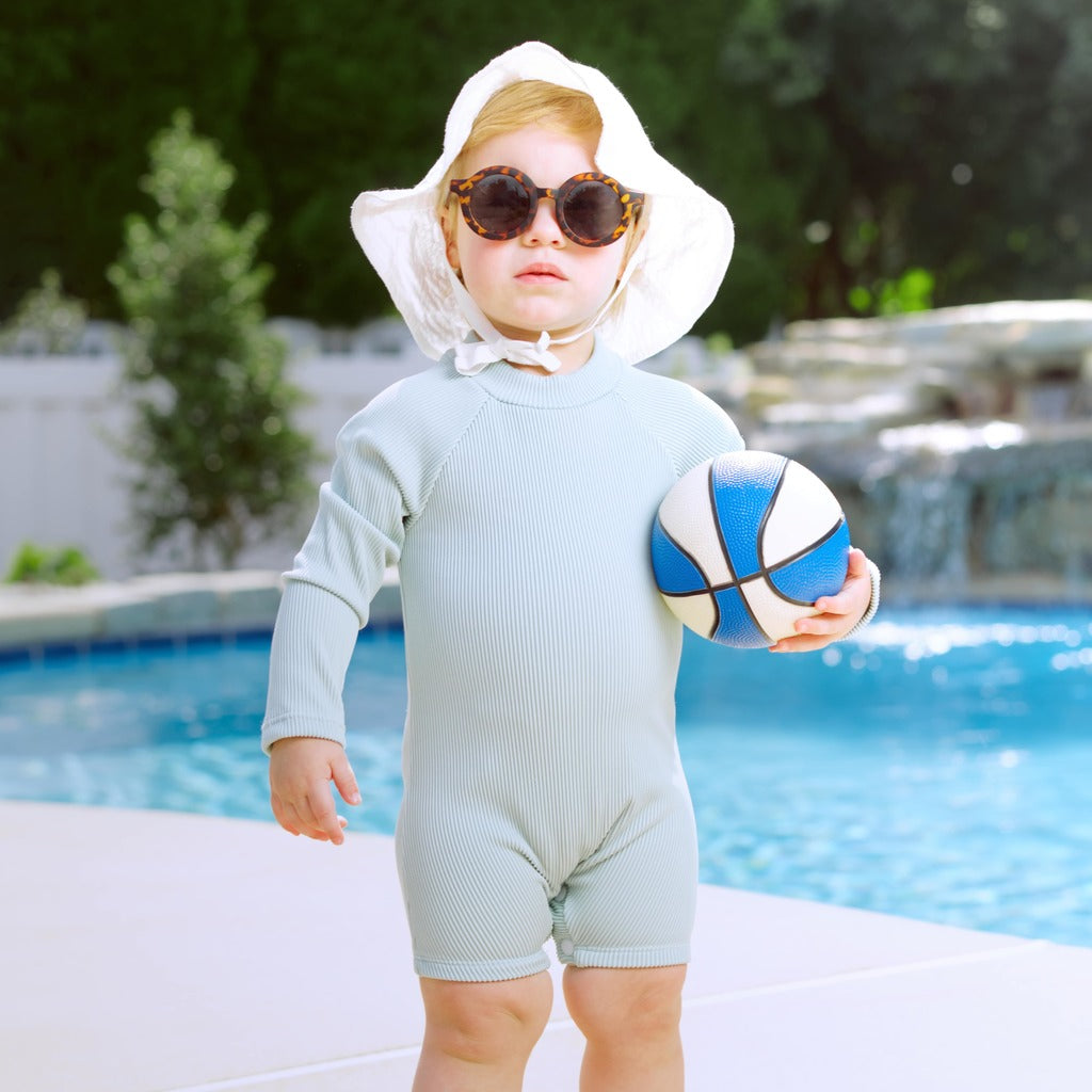 Ribbed Long-Sleeve Swimsuit for Baby · Rash Guard · Shorts · Gender-Neutral · Mint Color