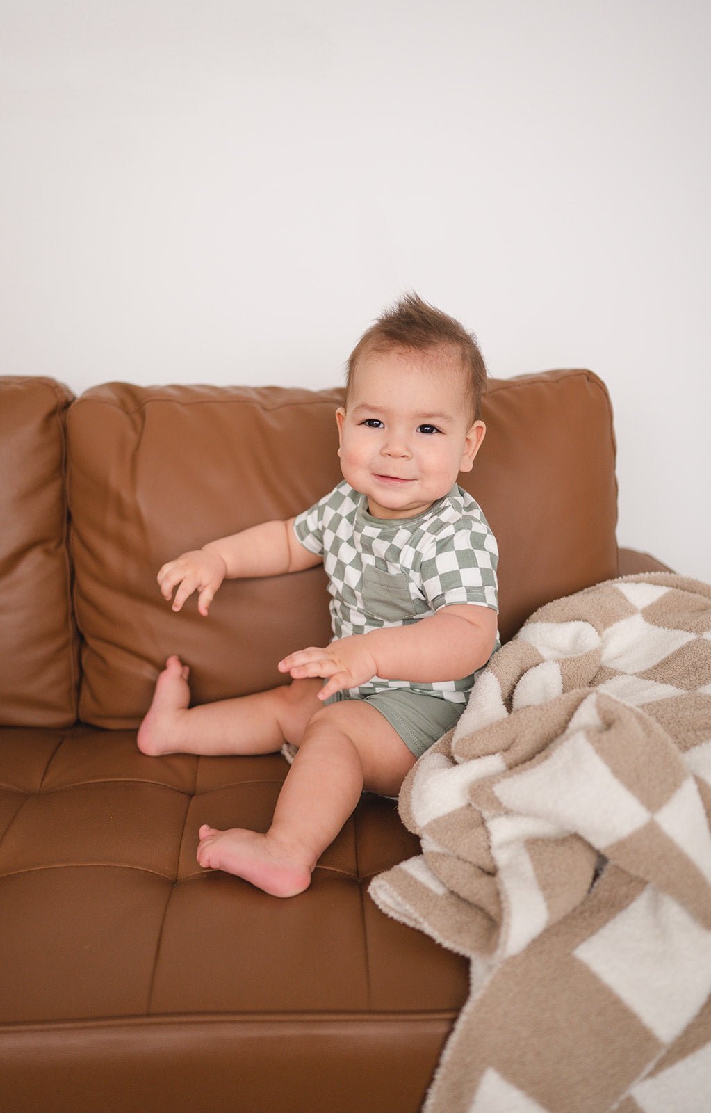 Taupe Checker Plush Baby Blanket | Soft & Cozy