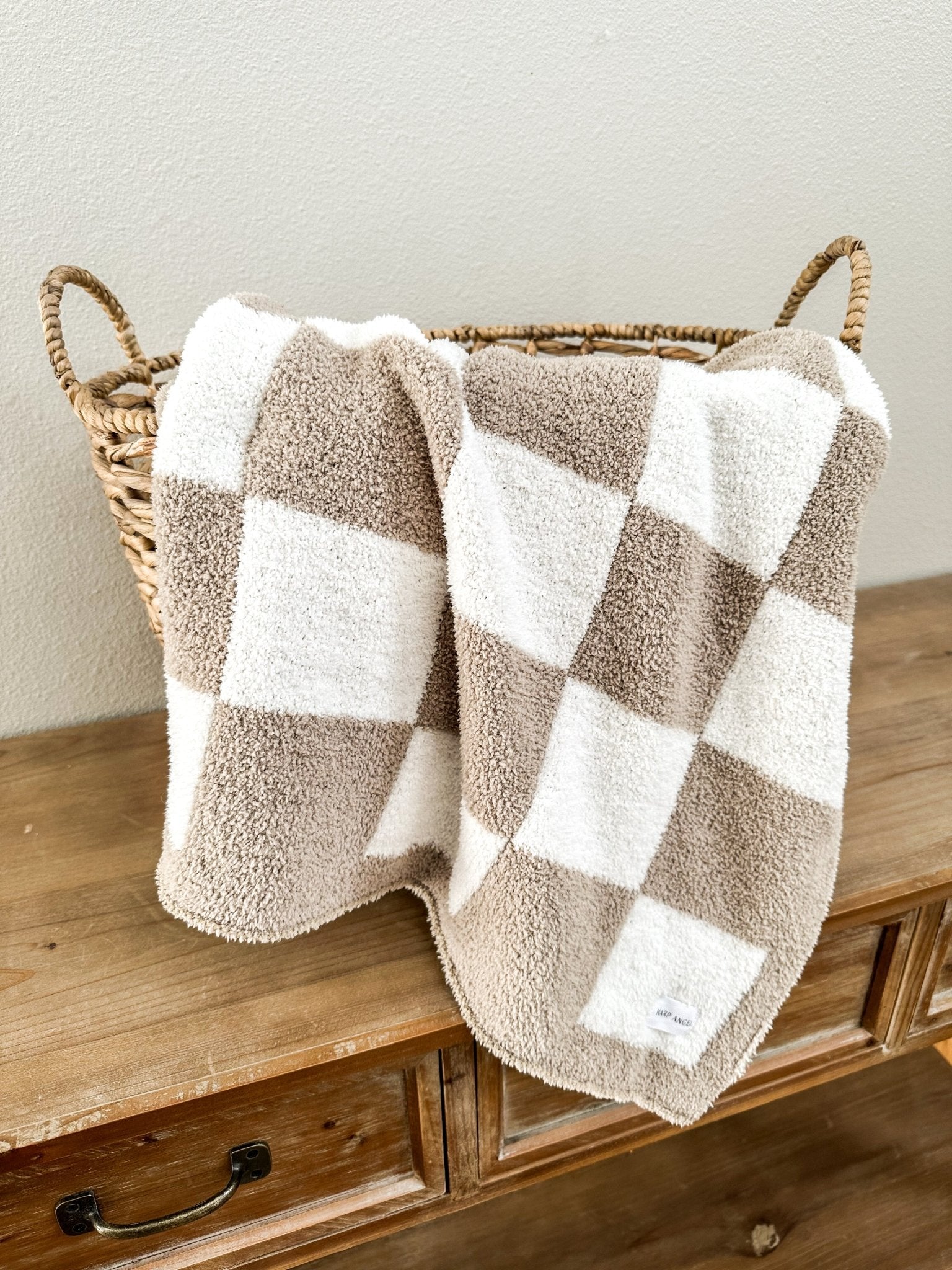 Taupe Checker Plush Baby Blanket | Soft & Cozy