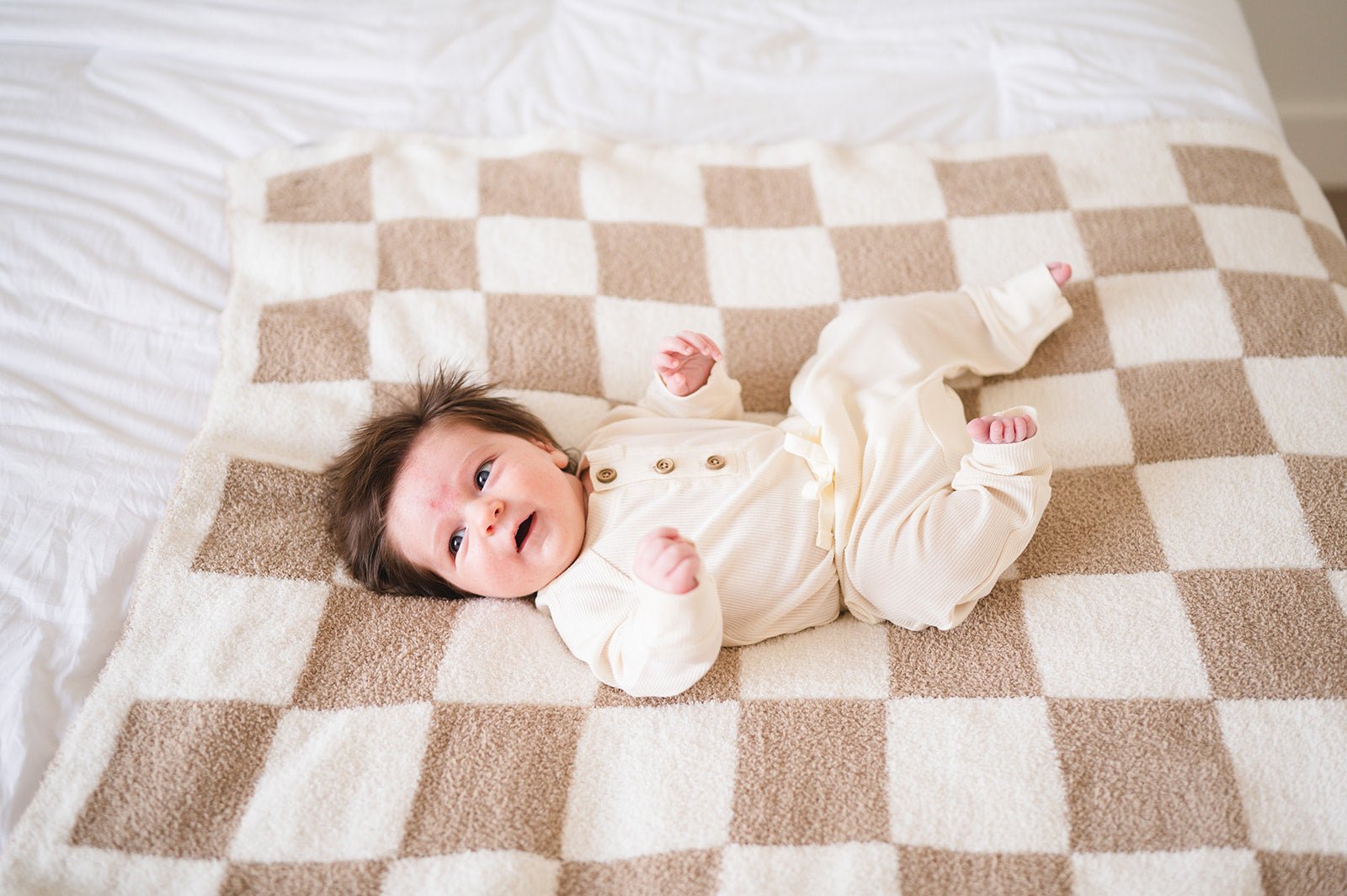 Taupe Checker Plush Baby Blanket | Soft & Cozy