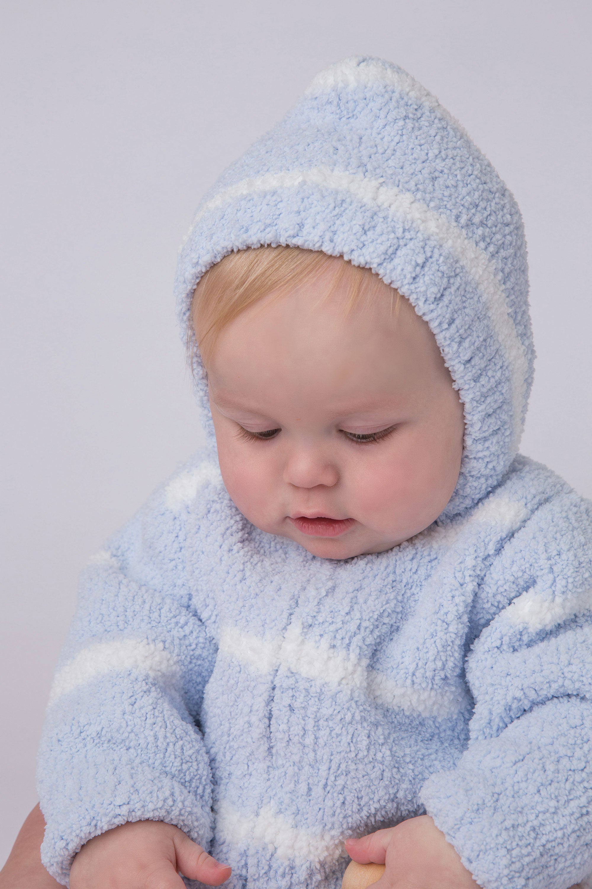 Chenille - Light Blue & Ivory Stripe Hooded Jacket