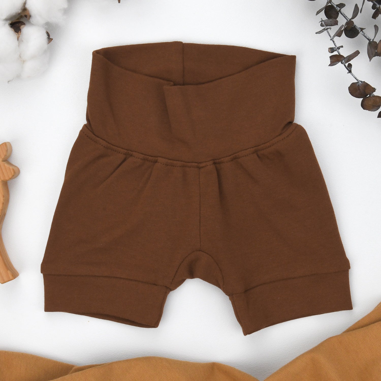 Organic Cotton High Waist Baby Shorts, Chestnut