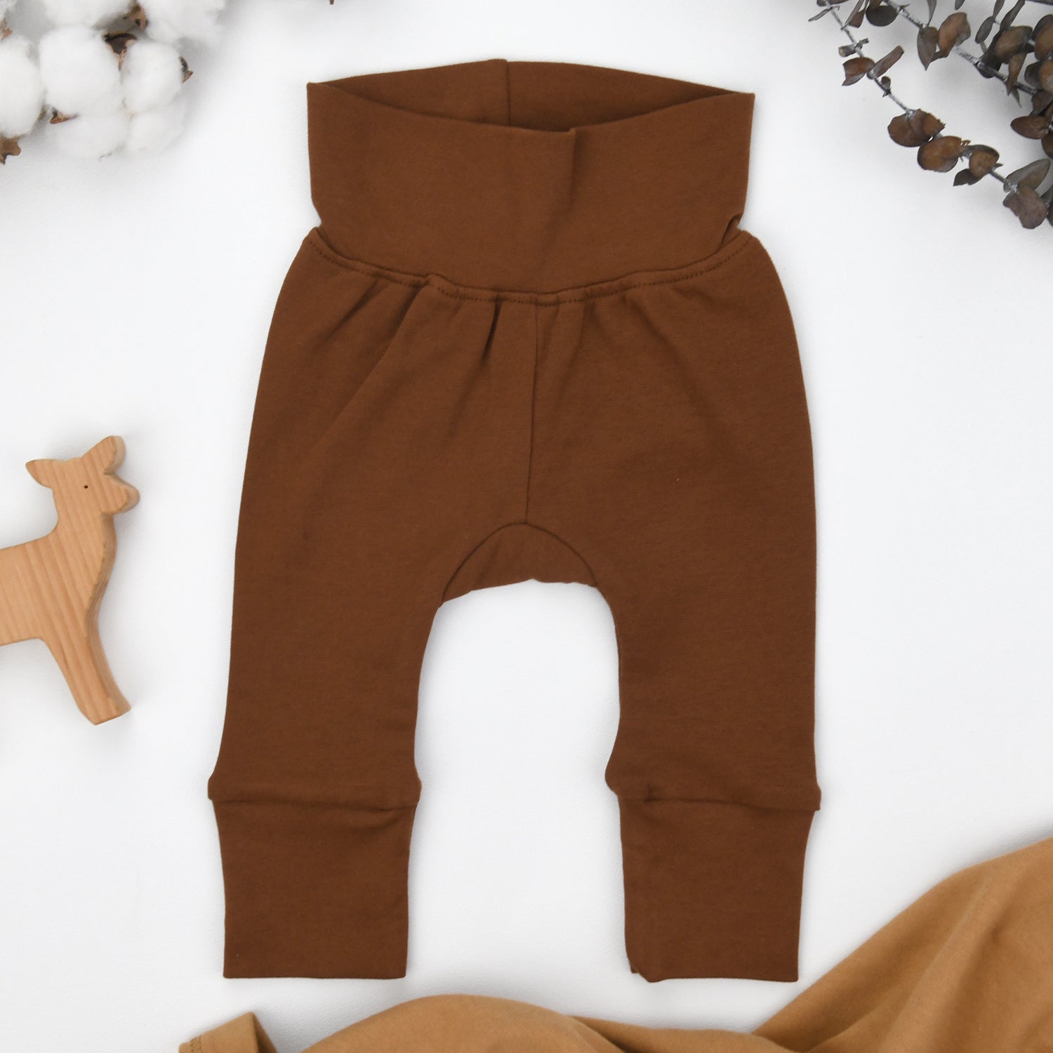 Organic Cotton High Waist Baby Pants, Chestnut