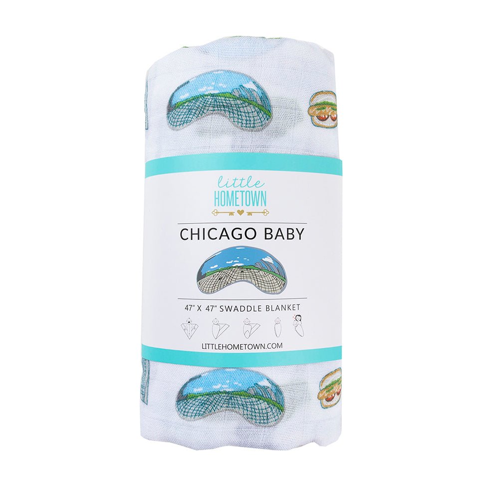 Chicago Newborn Gift Set: Muslin Swaddle & Bib | Organic Cotton