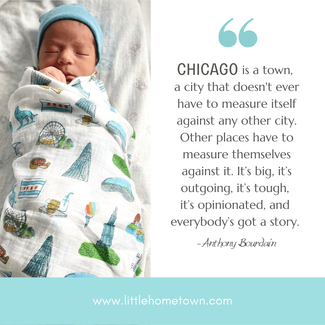 Chicago Newborn Gift Set: Muslin Swaddle & Bib | Organic Cotton
