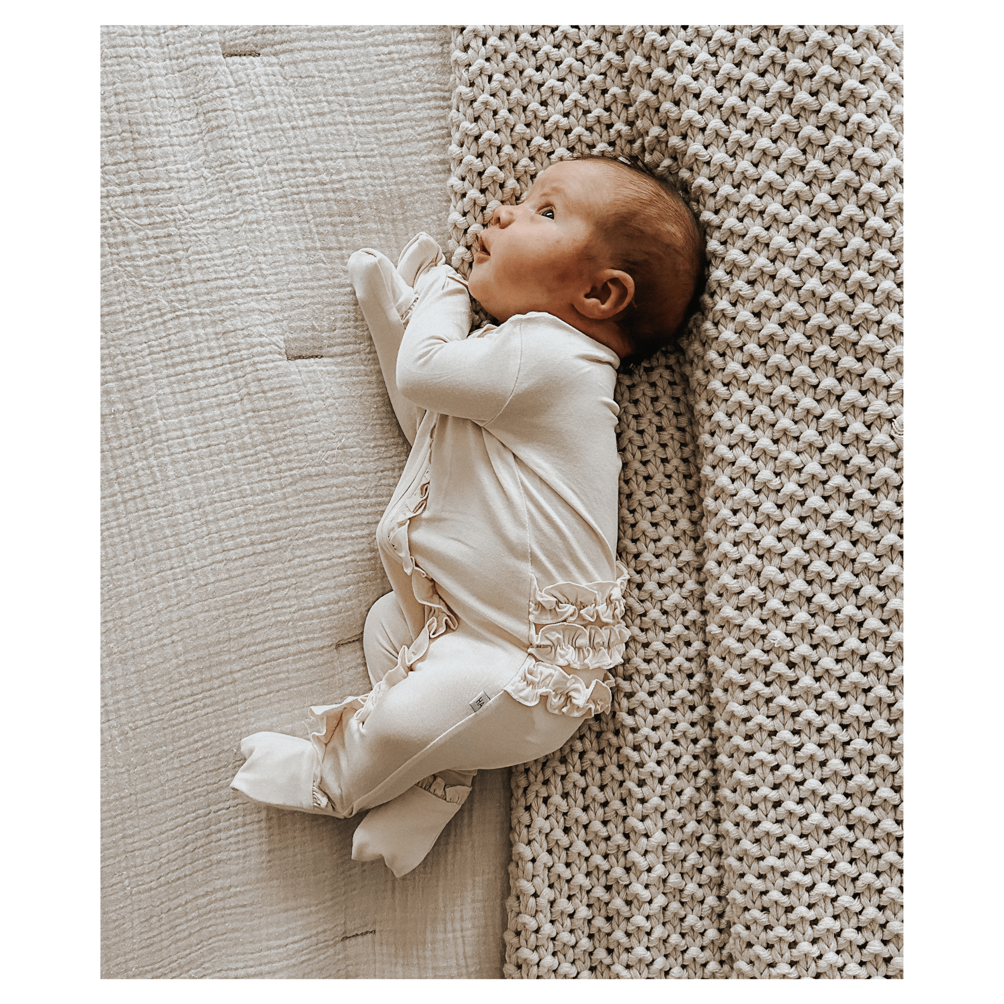 Cream Baby Pajamas | Ruffle Zipper Romper