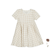 The Printed Short Sleeve Dress - Tan Grid