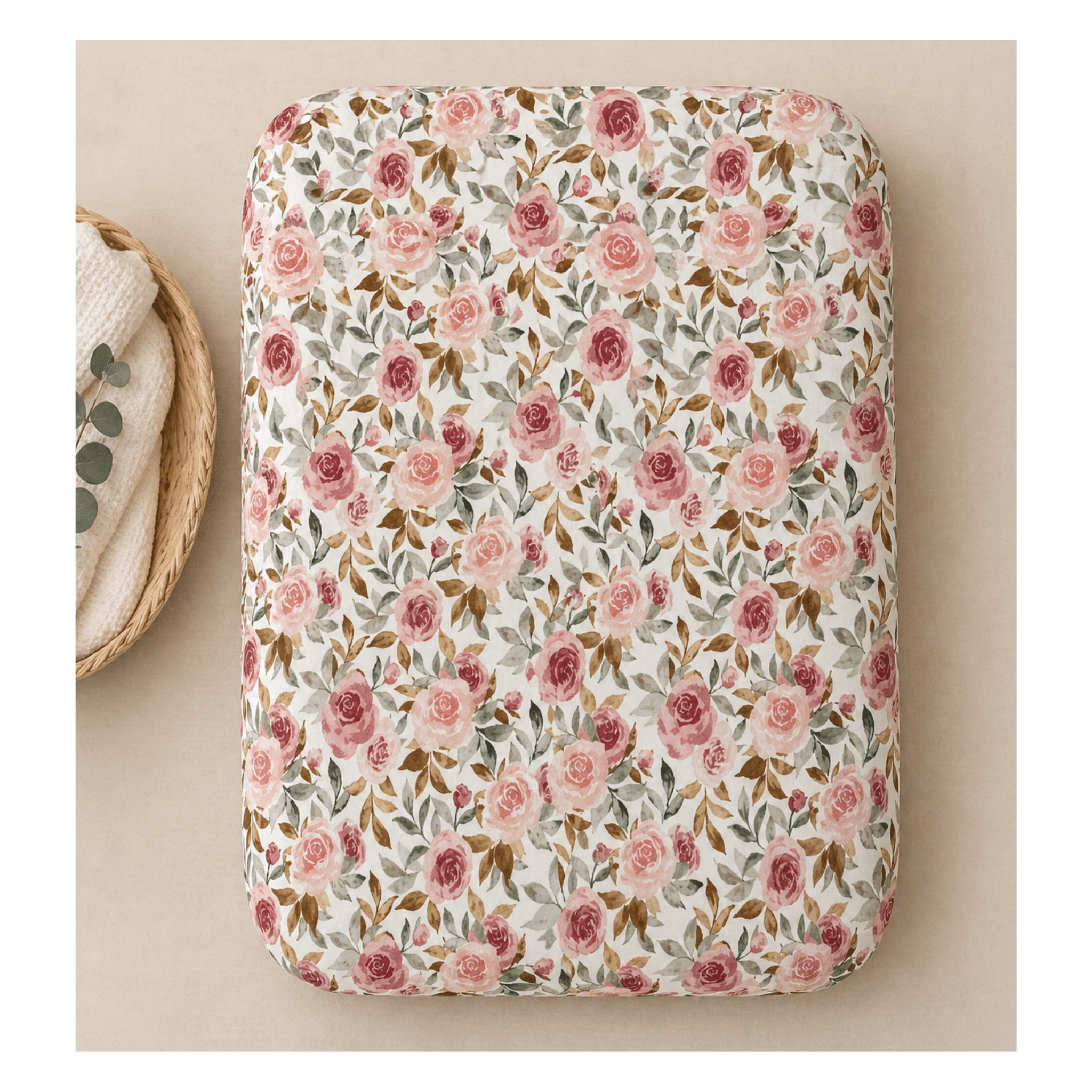 Dusty Pink Floral Bamboo Changing Pad Cover