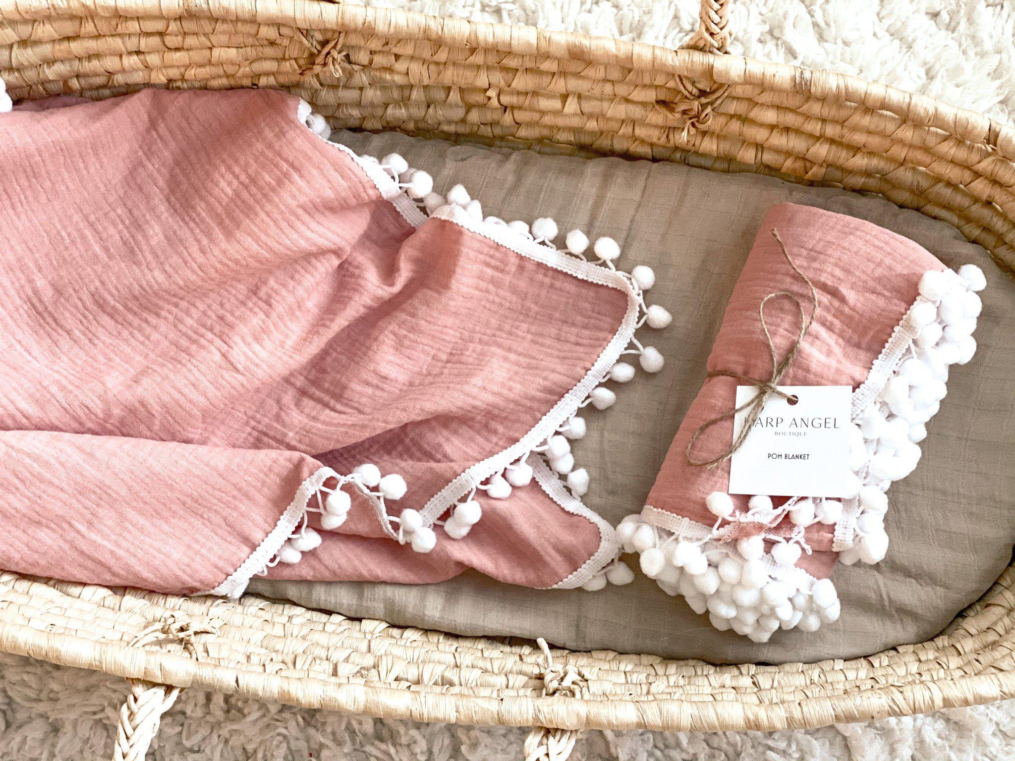 Dusty Pink Pom Swaddle Blanket