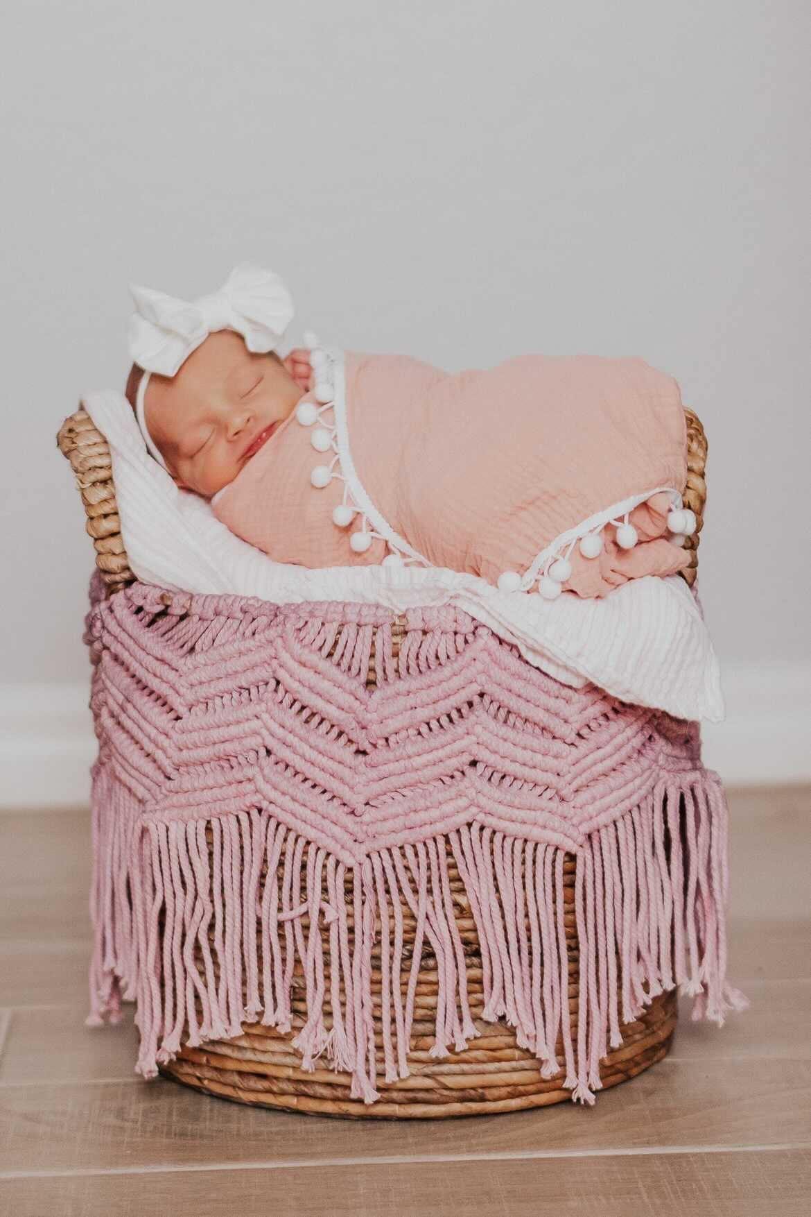 Dusty Pink Pom Swaddle Blanket