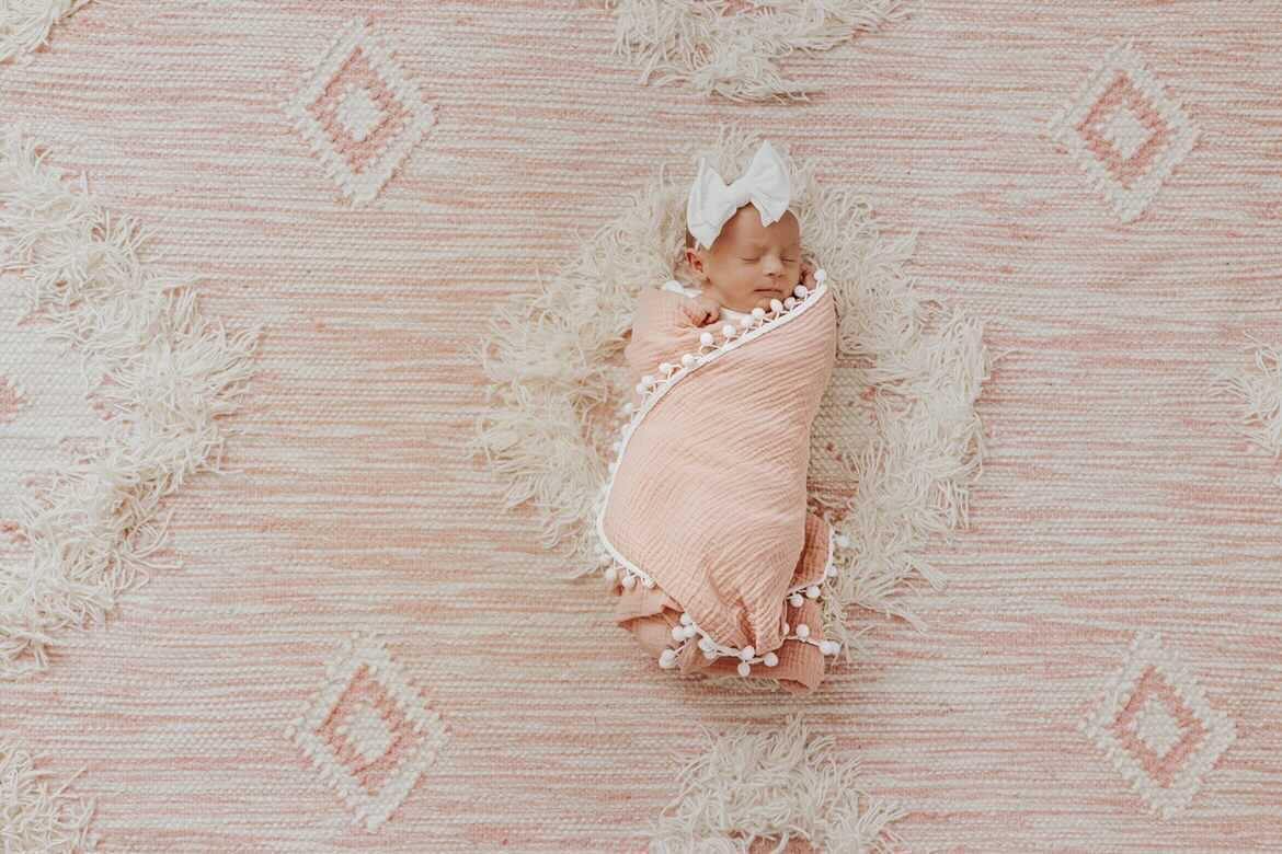Dusty Pink Pom Swaddle Blanket