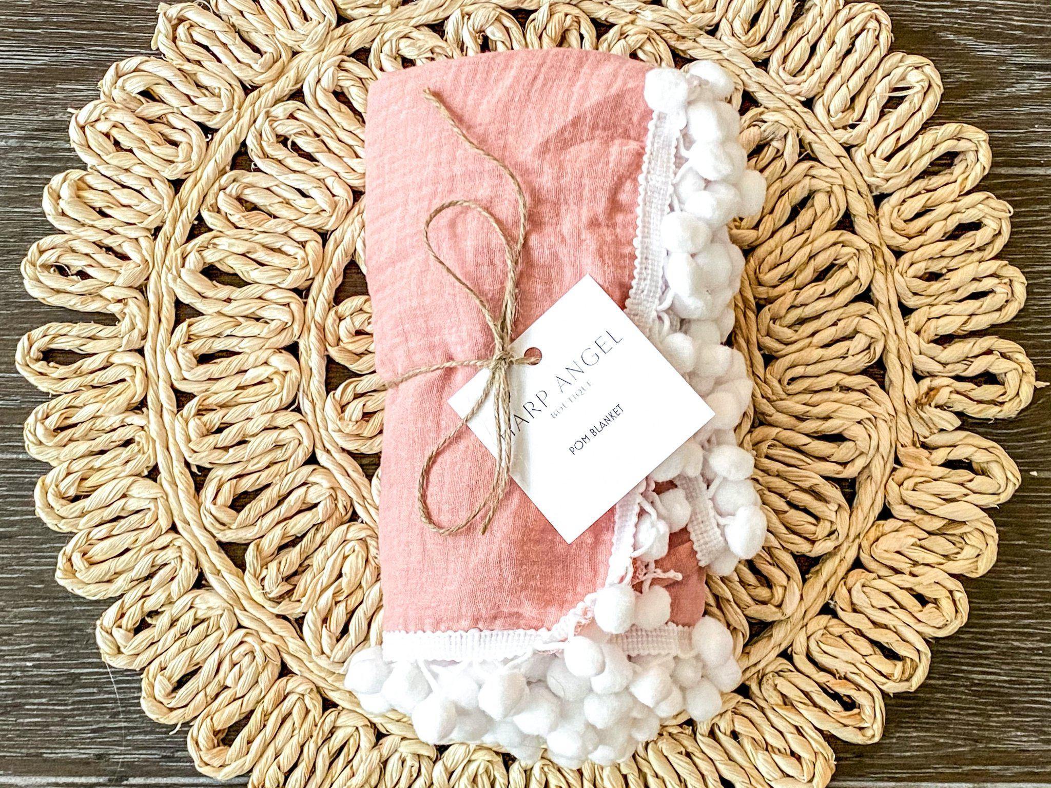 Dusty Pink Pom Swaddle Blanket