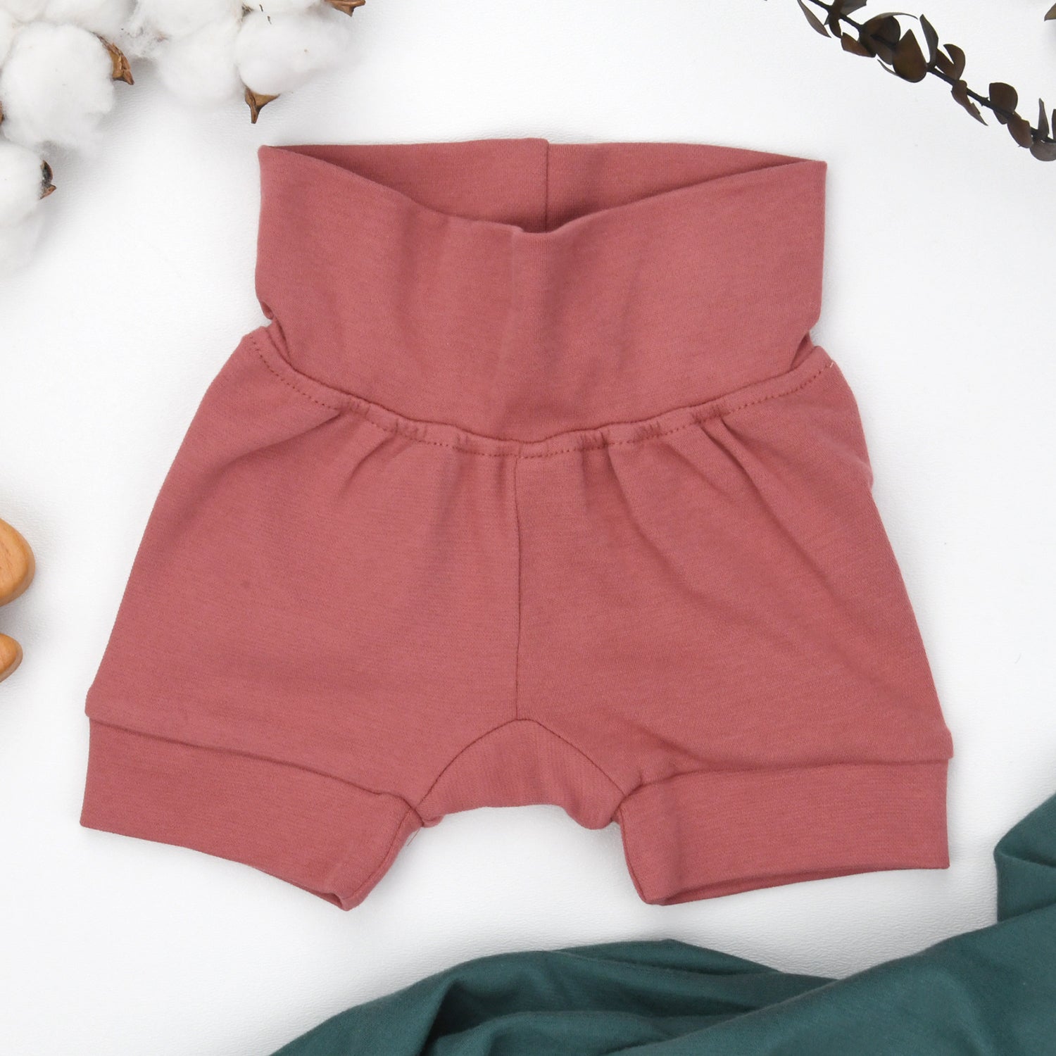 Organic Cotton High Waist Baby Shorts, Dusty Rose