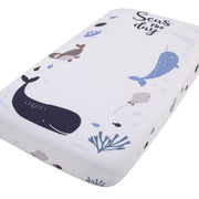 Seas The Day Multi Sea Animals Blue and White 100% Cotton Photo Op Fitted Crib Sheet