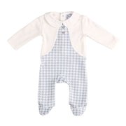 ELEONOR | Ivory & Blue Houndstooth Velour All-in-One
