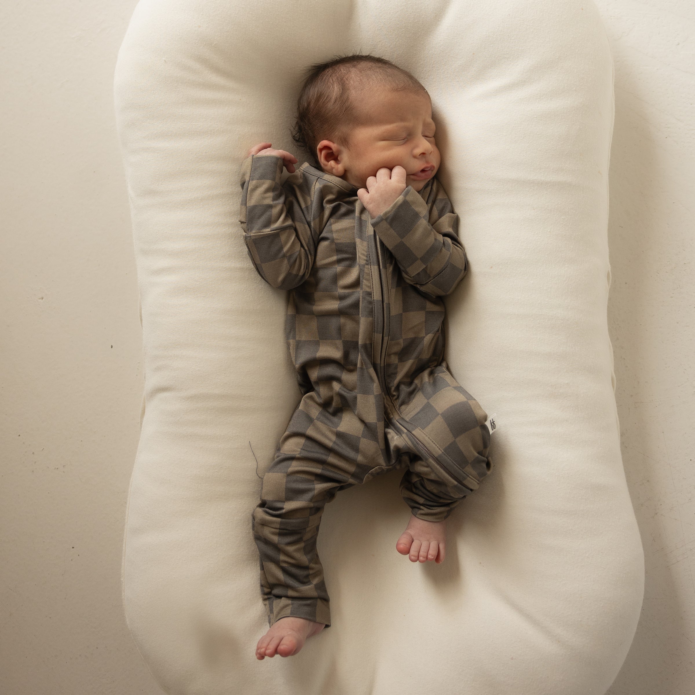 Bamboo Zip Pajamas | Faded Brown Checkerboard
