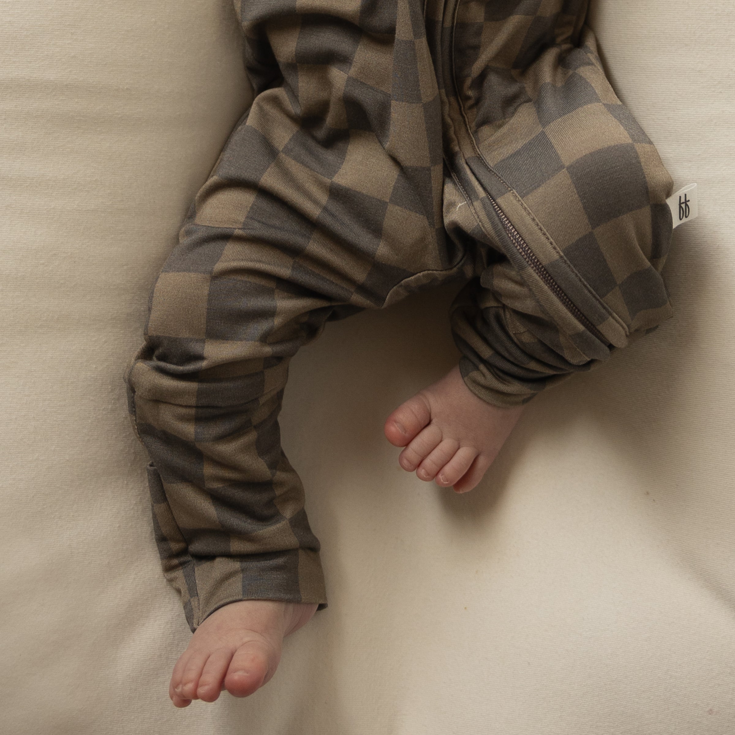 Bamboo Zip Pajamas | Faded Brown Checkerboard