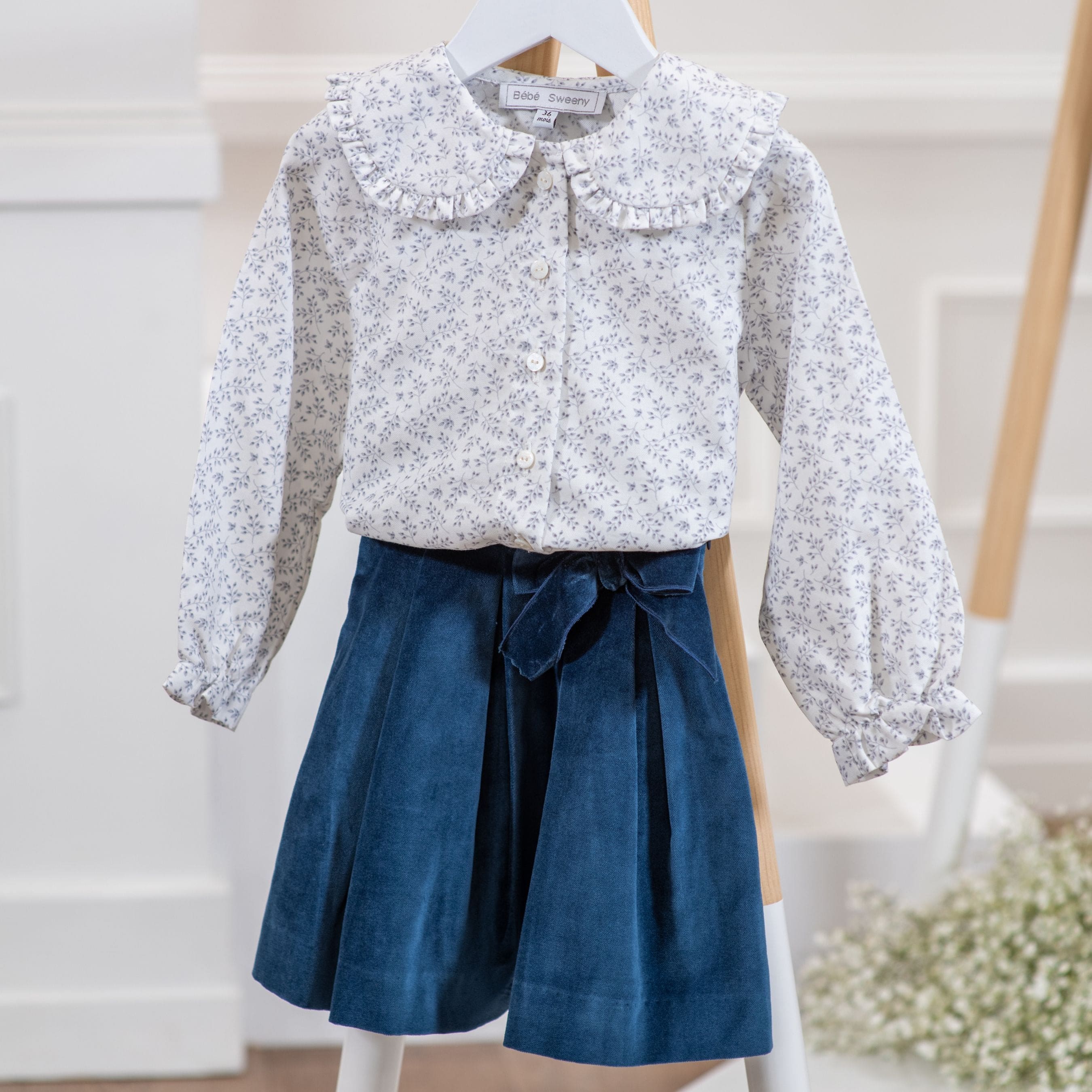 FLORE | Girls Blue Velour Skirt
