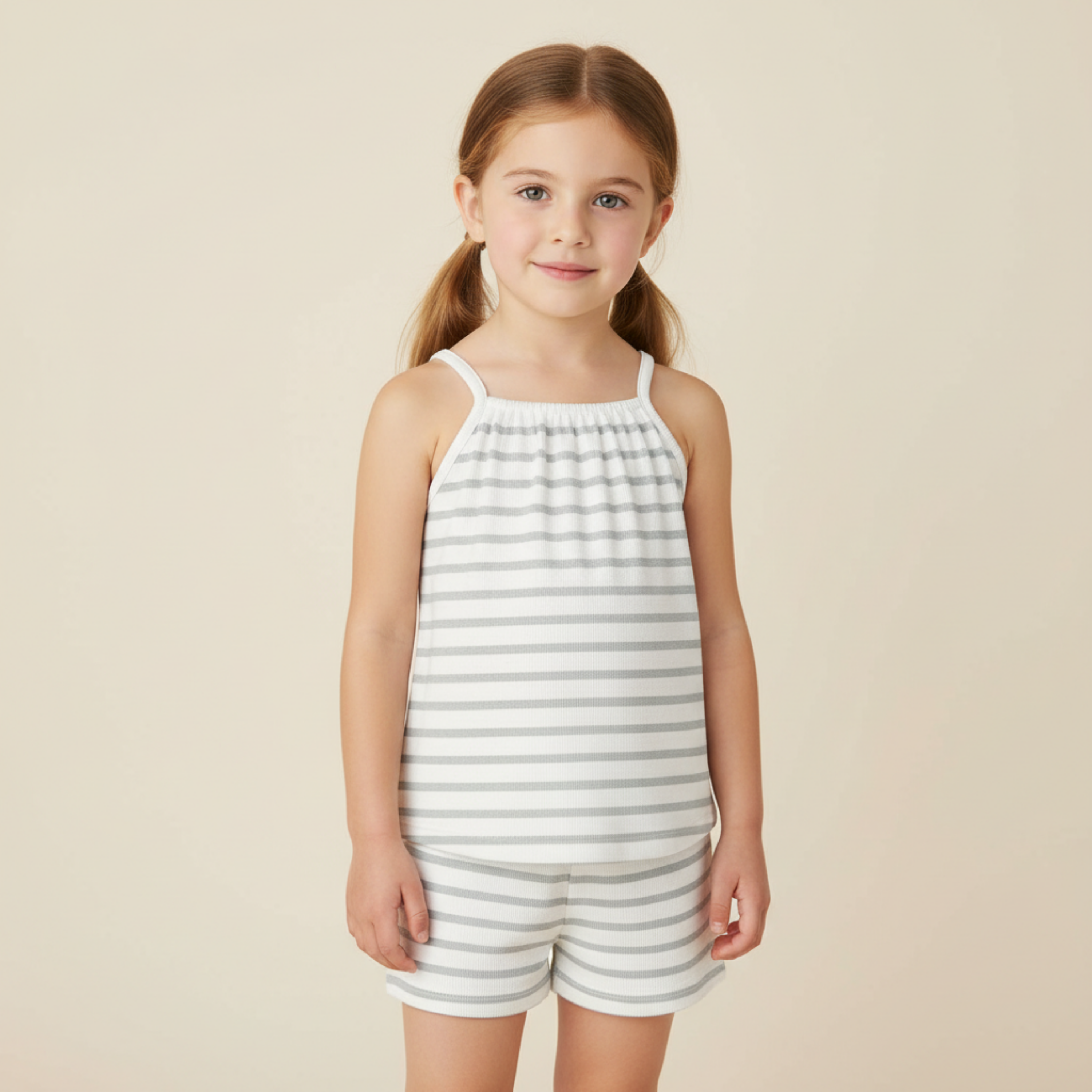 Organic Tank Top & Shorts Set - Fog Stripes