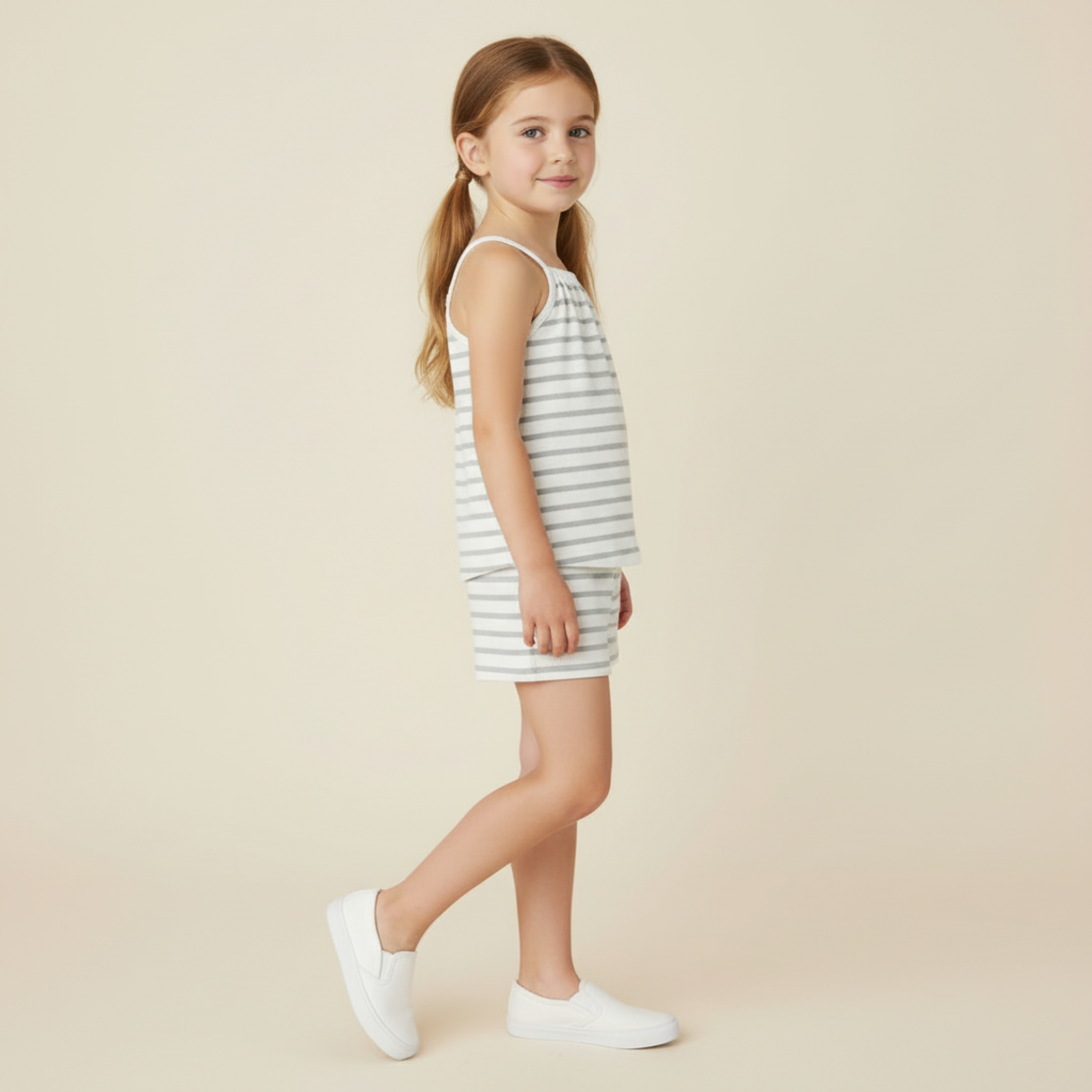 Organic Tank Top & Shorts Set - Fog Stripes
