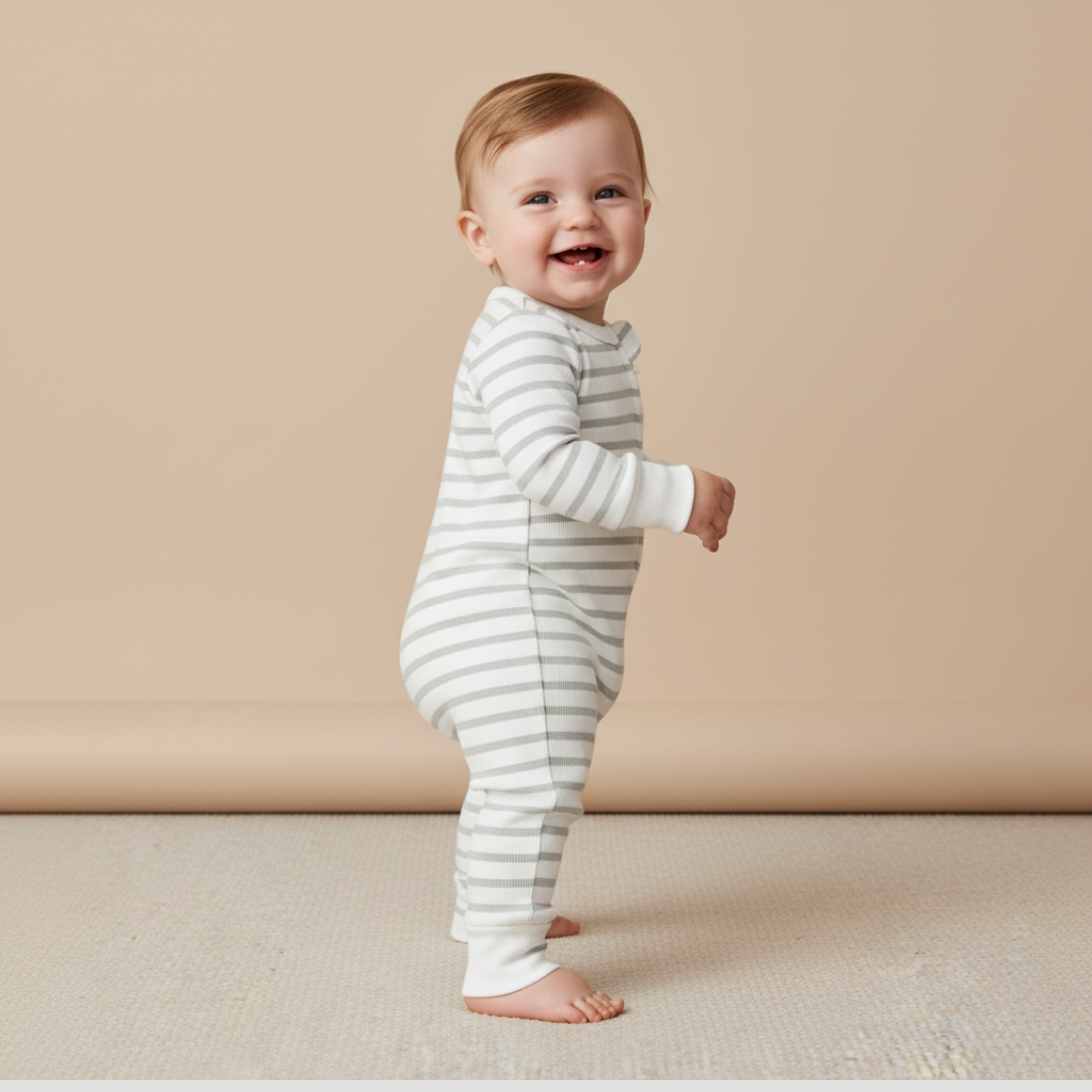 Organic 2-Way Zip Romper - Fog Stripes
