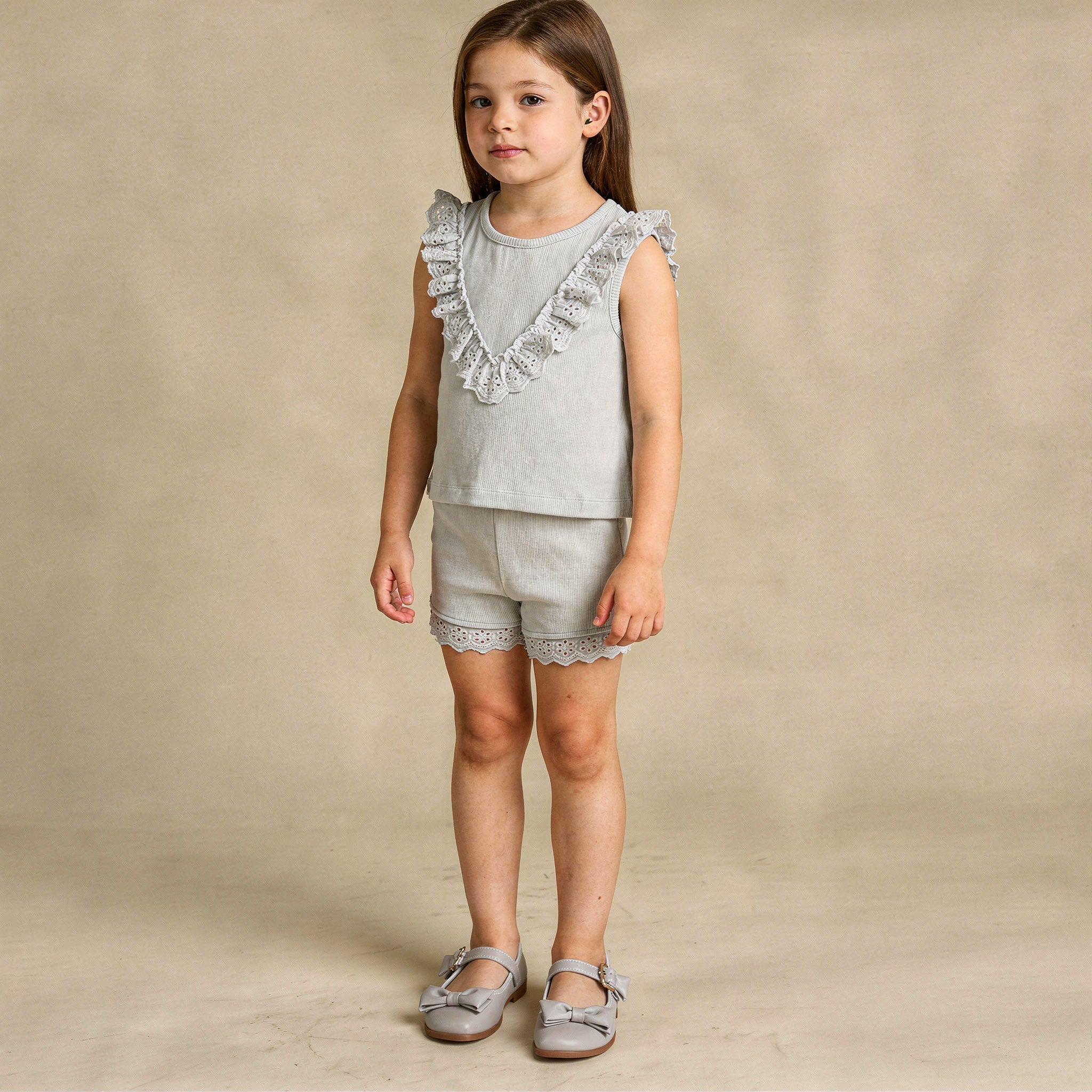 Organic Ruffle Top & Shorts Set - Fog