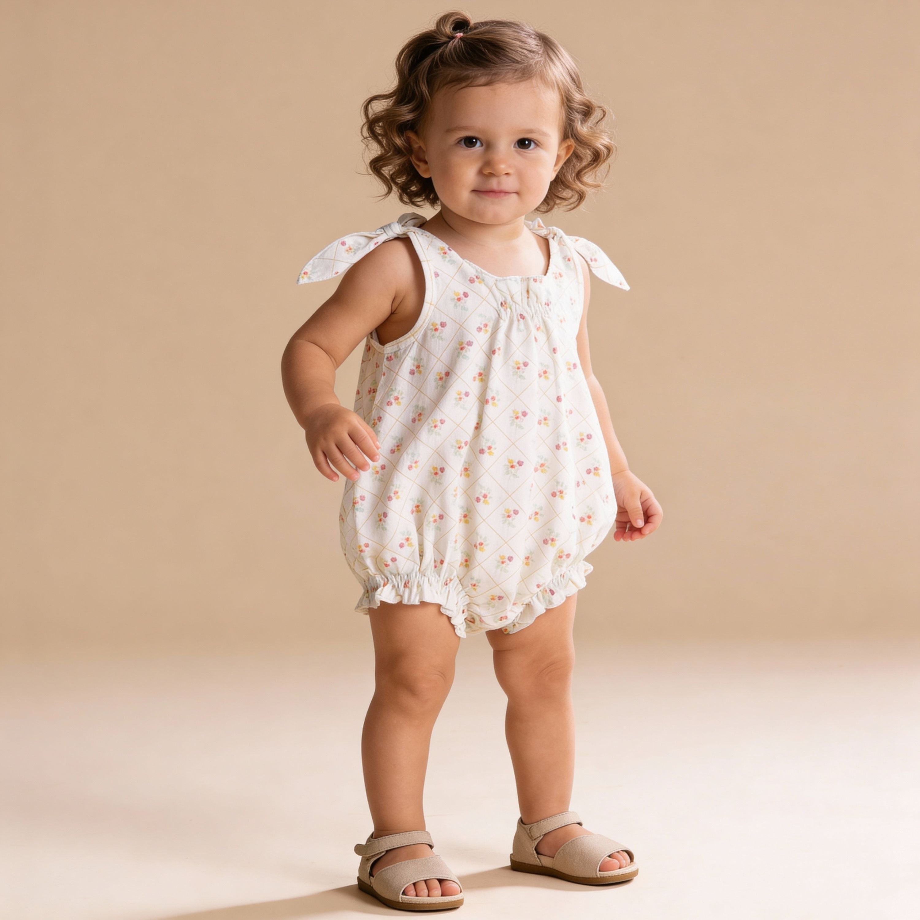 Organic Tie Shoulder Bubble Romper - Spring Weave