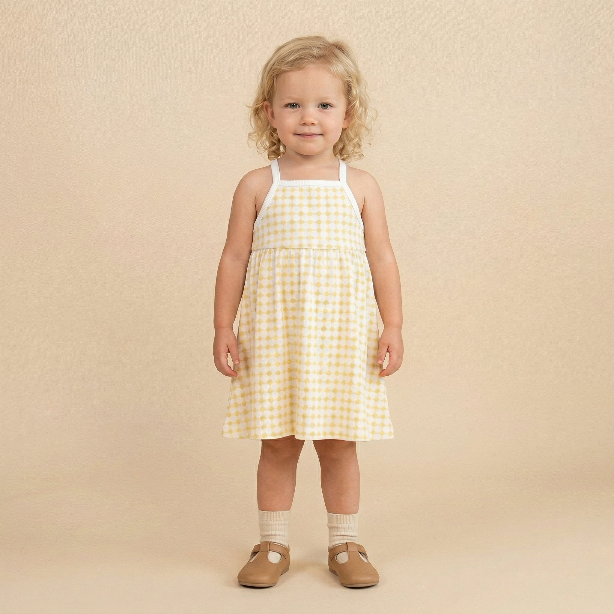 Organic Tie-Back Strap Dress - Dotty Gingham