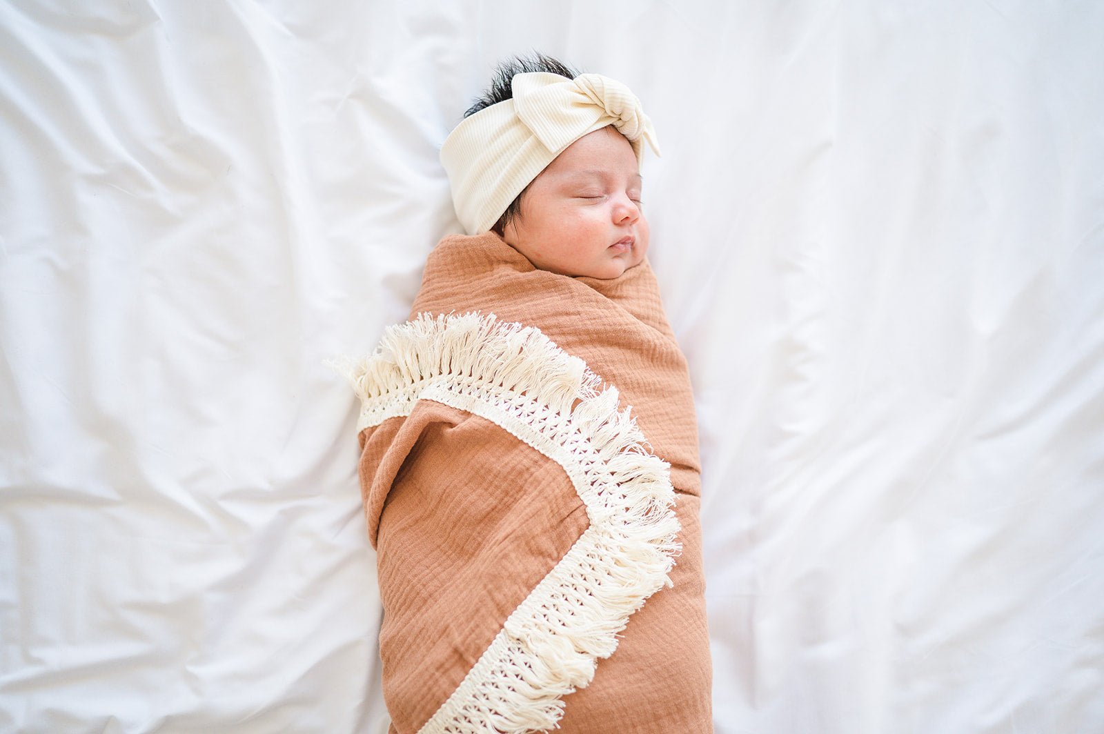 Caramel Fringe Muslin Fringe Swaddle Blanket
