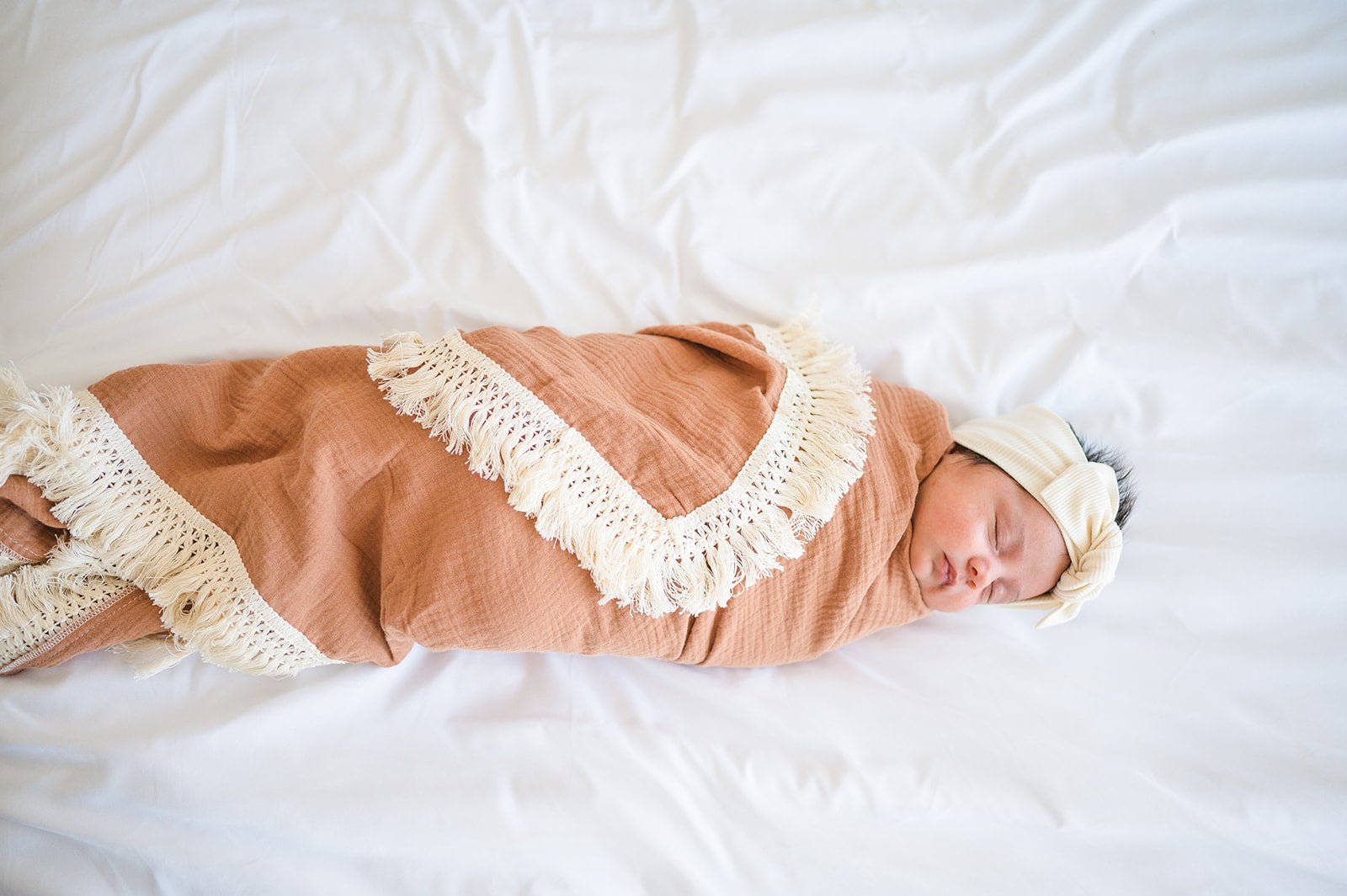 Caramel Fringe Muslin Fringe Swaddle Blanket