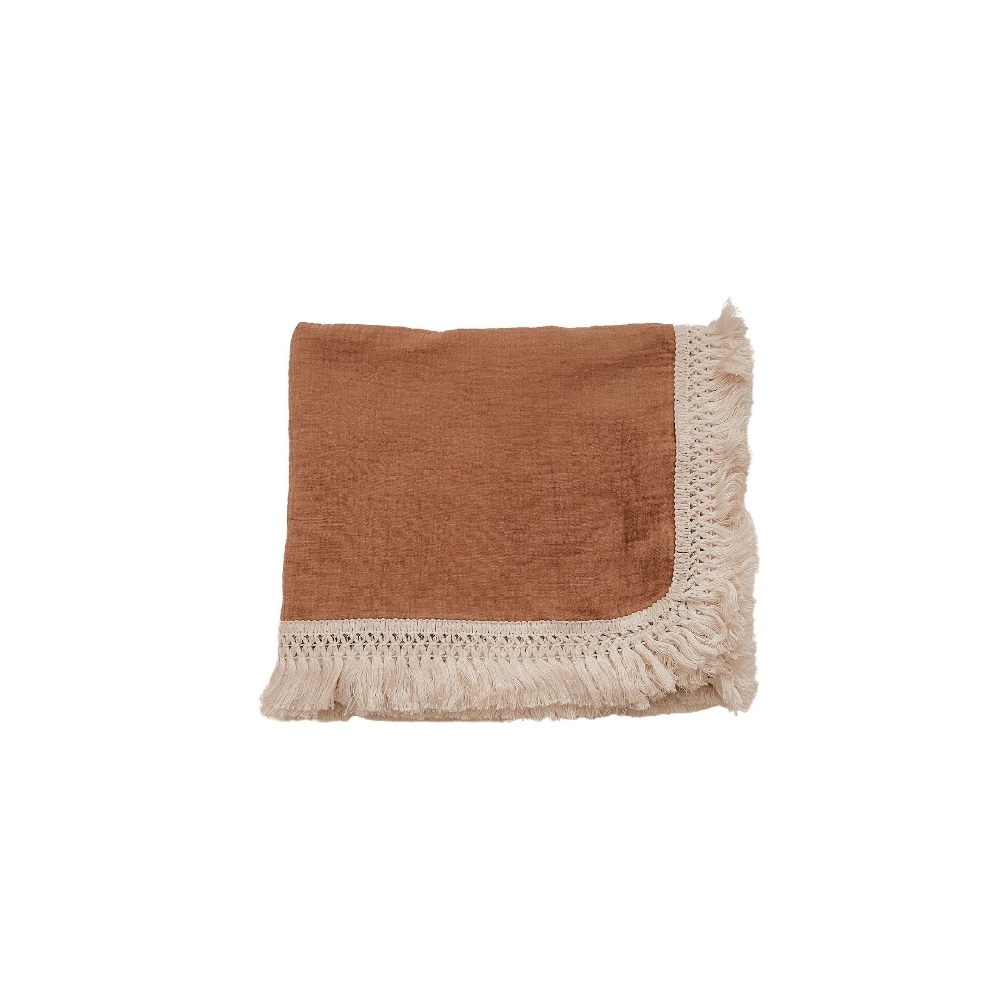 Caramel Fringe Muslin Fringe Swaddle Blanket