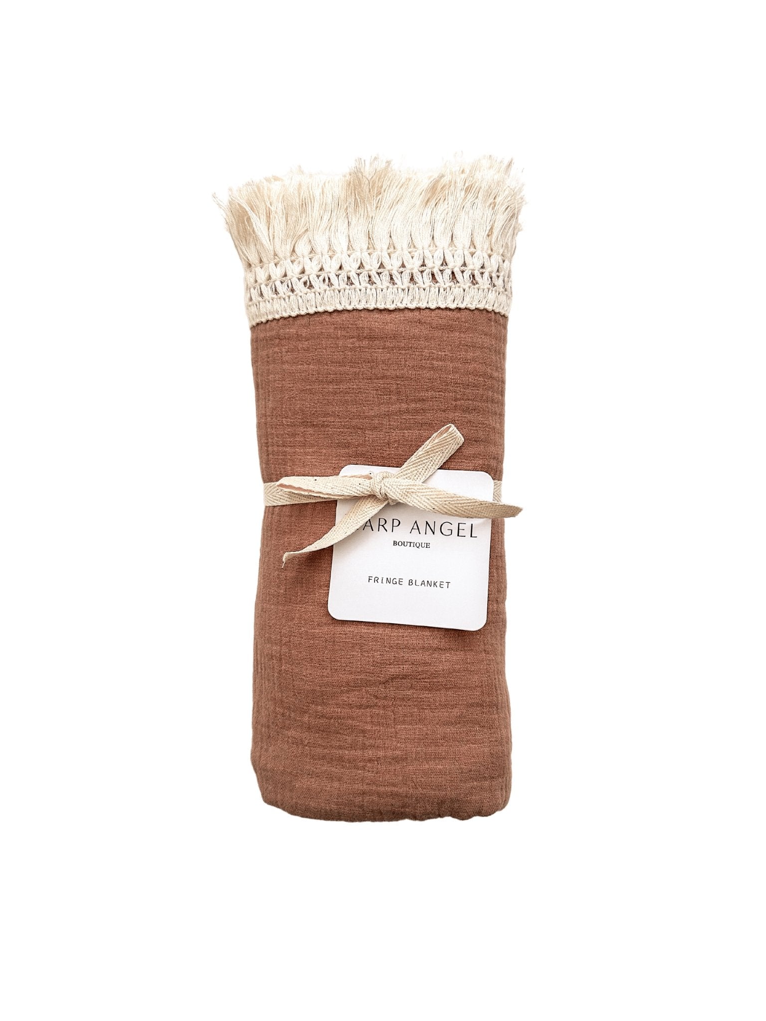 Caramel Fringe Muslin Fringe Swaddle Blanket