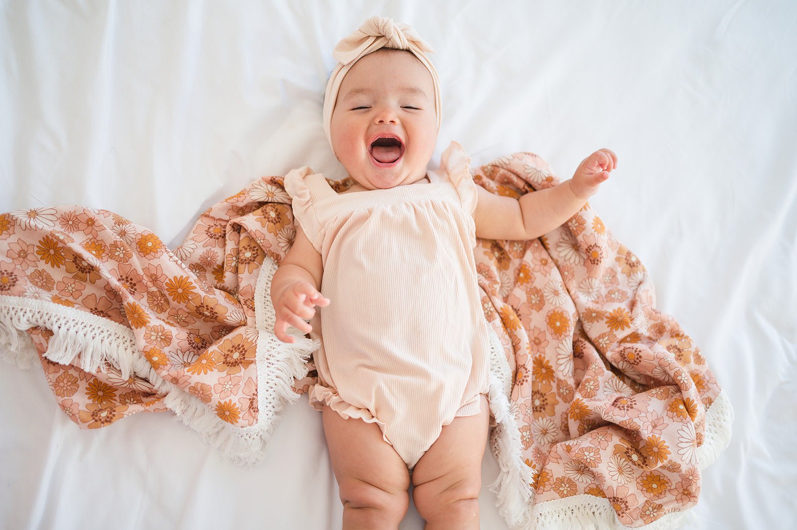 Fringe Swaddle Blanket - Floral