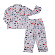 GASPARD |  Blue & Red Cotton Paris Eiffel Tower Print Pyjamas