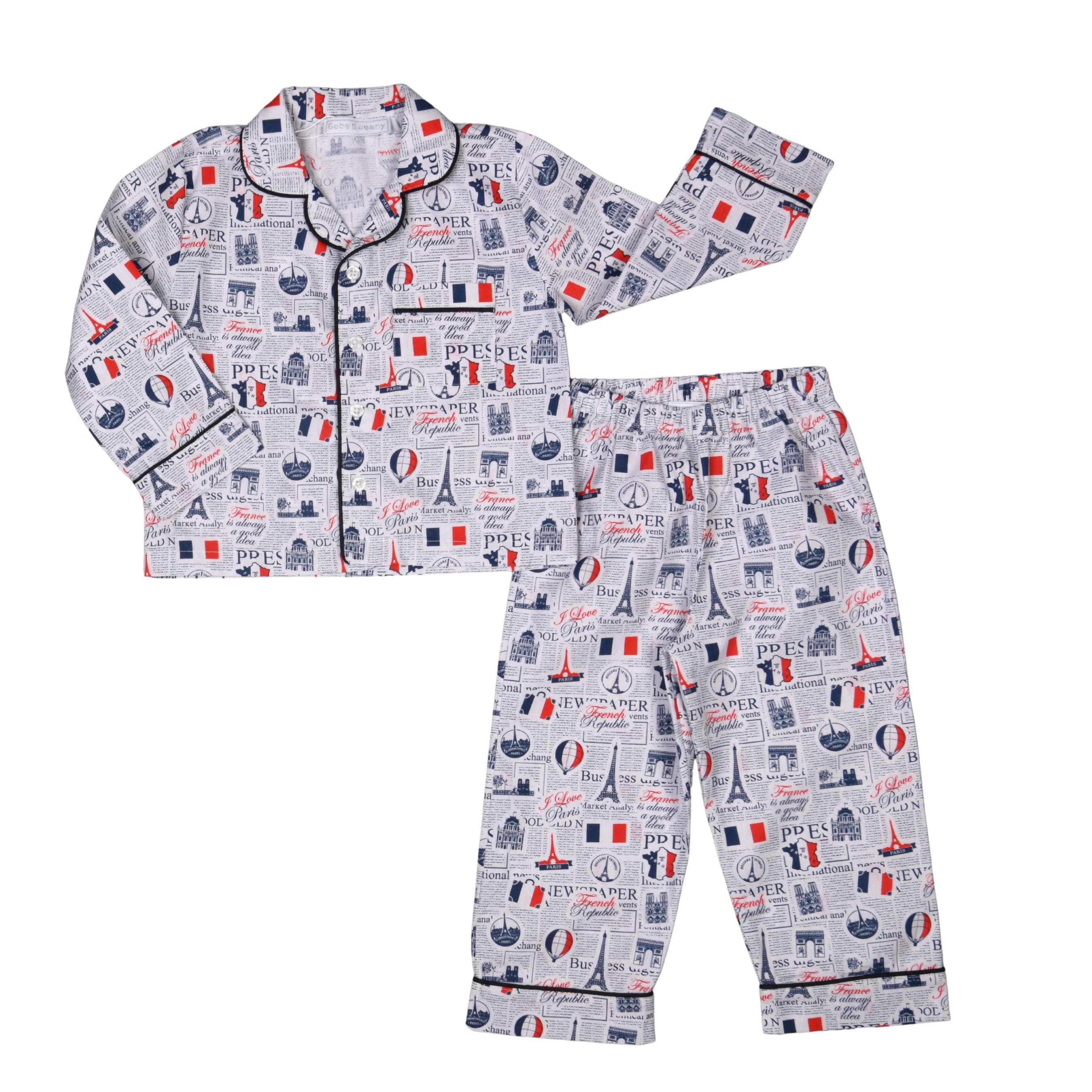 GASPARD |  Blue & Red Cotton Paris Eiffel Tower Print Pyjamas