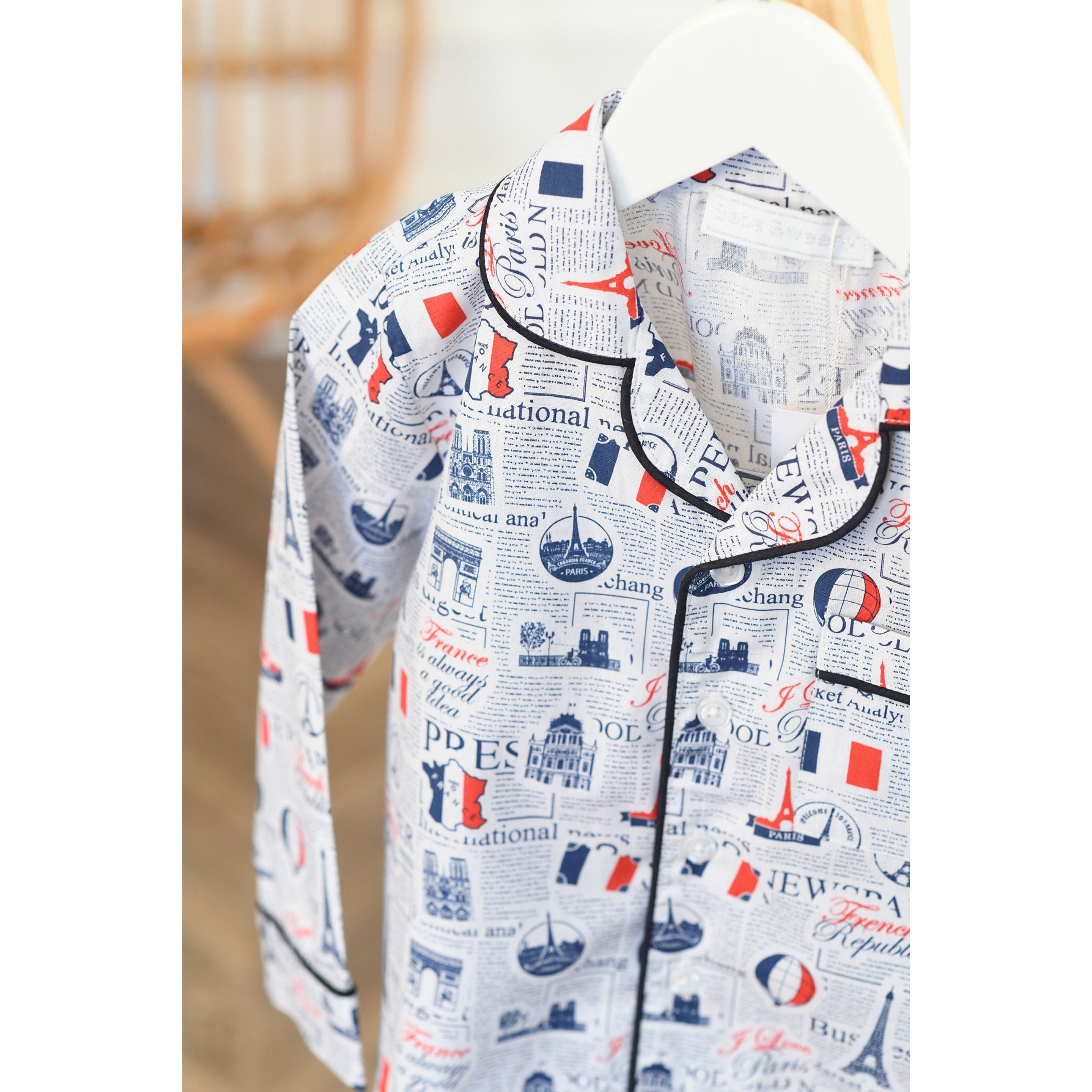 GASPARD |  Blue & Red Cotton Paris Eiffel Tower Print Pyjamas