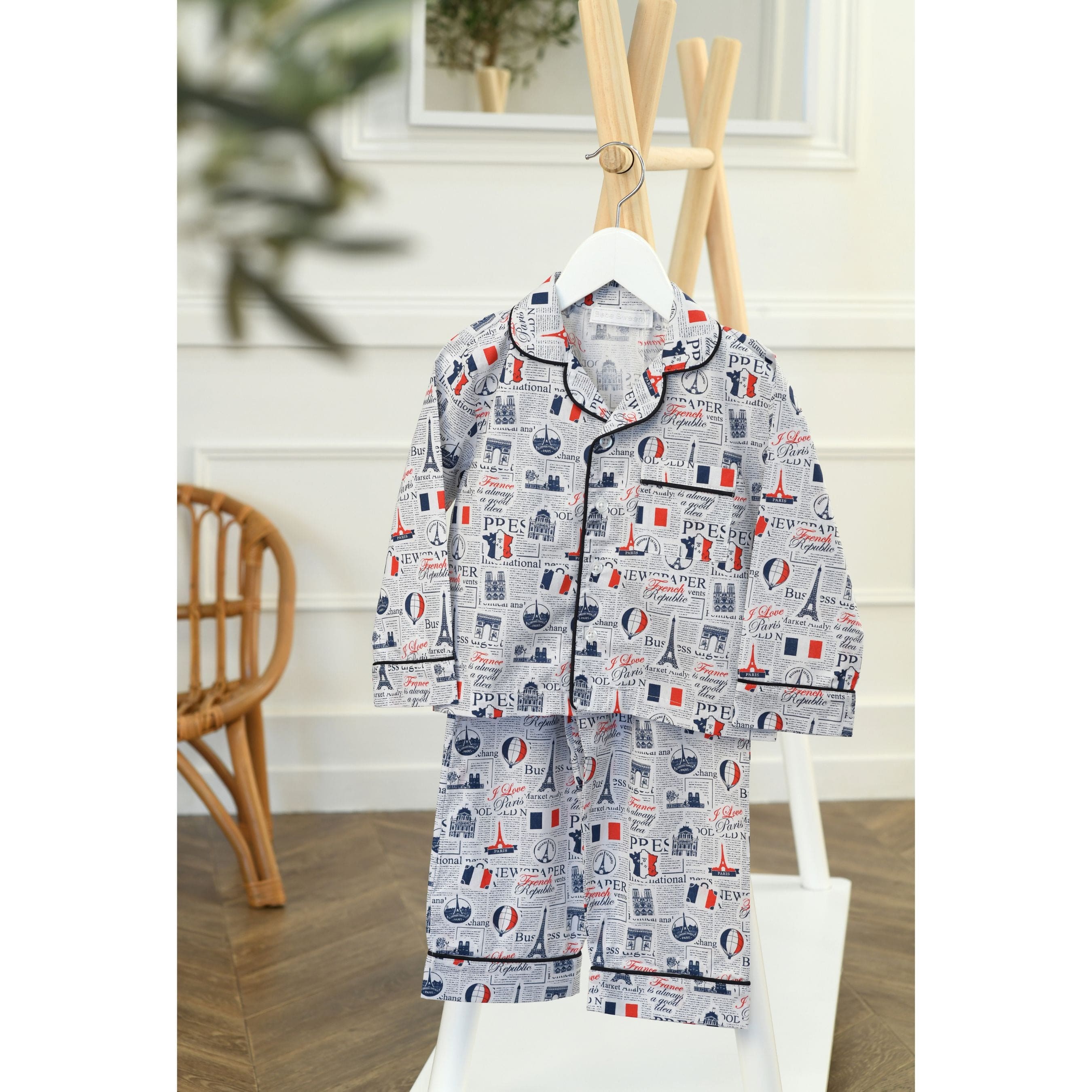 GASPARD |  Blue & Red Cotton Paris Eiffel Tower Print Pyjamas
